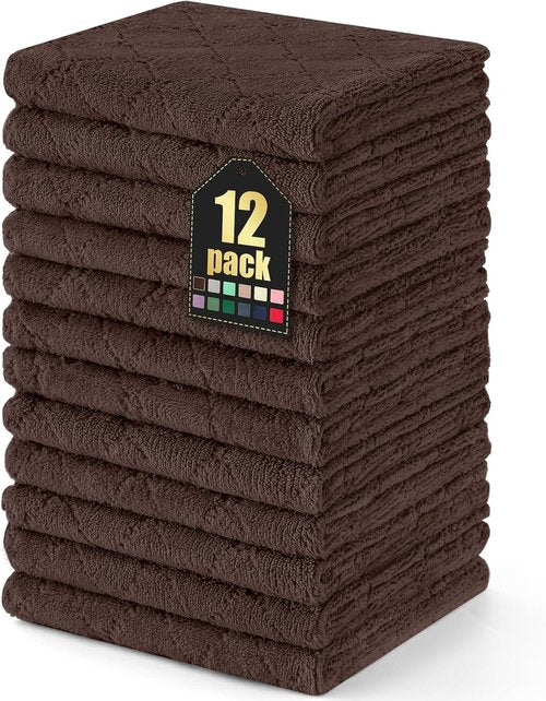 Homaxy Dish Towels - Super Soft & Absorbent Coral Velvet | 12 Pack, 13 x 19 Inches, Brown