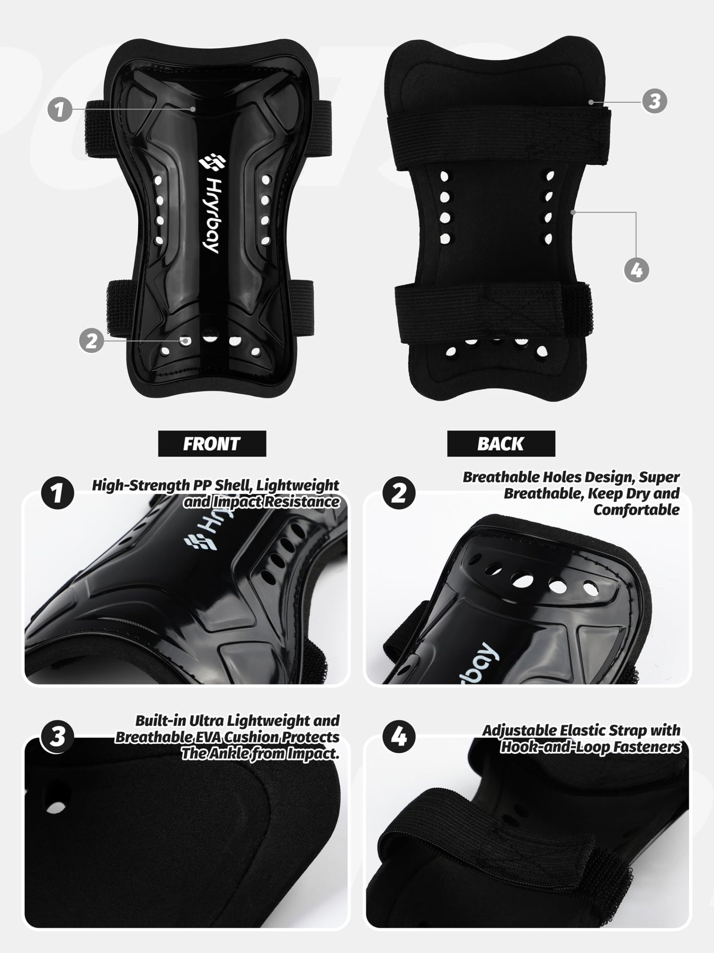 Hryrbay Kids Soccer Shin Guards and Socks Toddler Soccer Shin Pads Protective Defender Gear for Boys Girls Ages 3-15 Great for Training, Matches, Inspired by the World Cup Black S