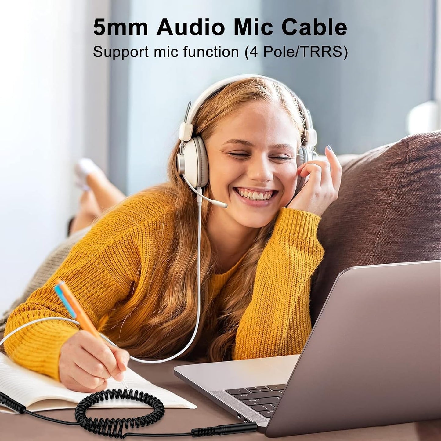 3.5mm 3.5mm 6FT, 3.5 mm Coiled to Audio Cable Retractable Male to Male Aux Cord Car Stereo Audio Jack Adapter Dongle