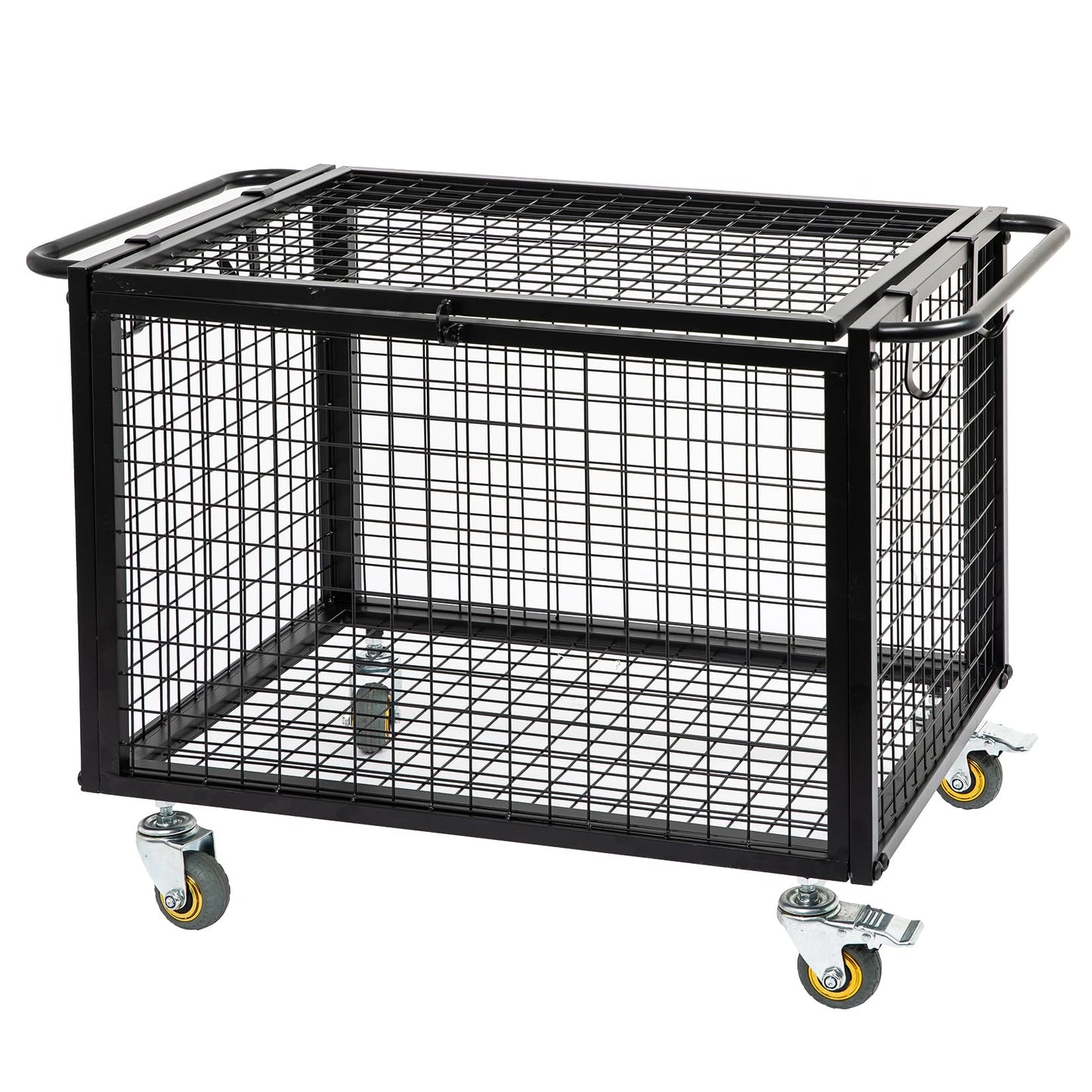 ExoLiry Metal Basketball Rolling Cart Sports Equipment Storage Wheel Basket Matte Black Athletic Lockable Cage with Raised Handle Gym Home Garage School Court Field Football Soccer Ball Volleyball Bat