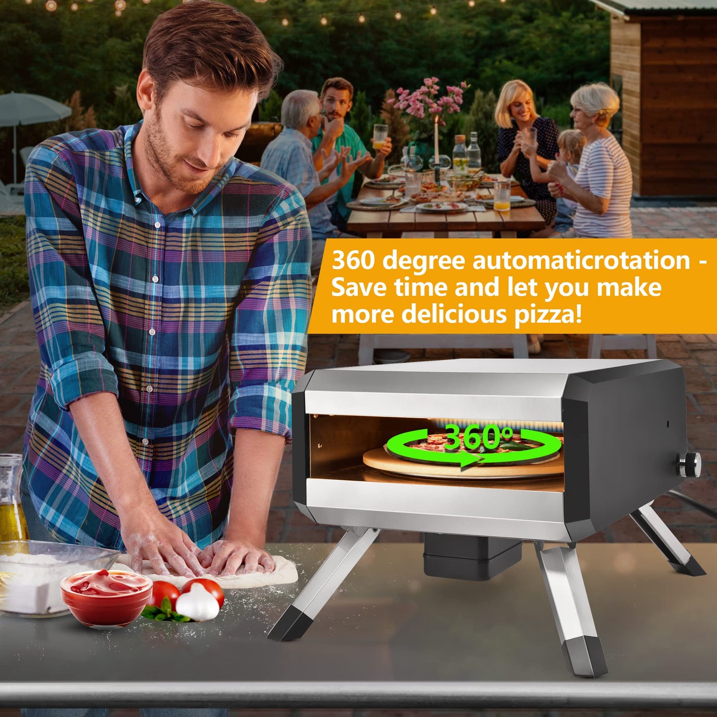AOSION Pizza Oven Outdoor, 14 Inch Multi-Fuel Rotatable Pizza Ovens,Portable Stainless Steel Pellet Gas Pizza Oven for Outside Backyard Camping.