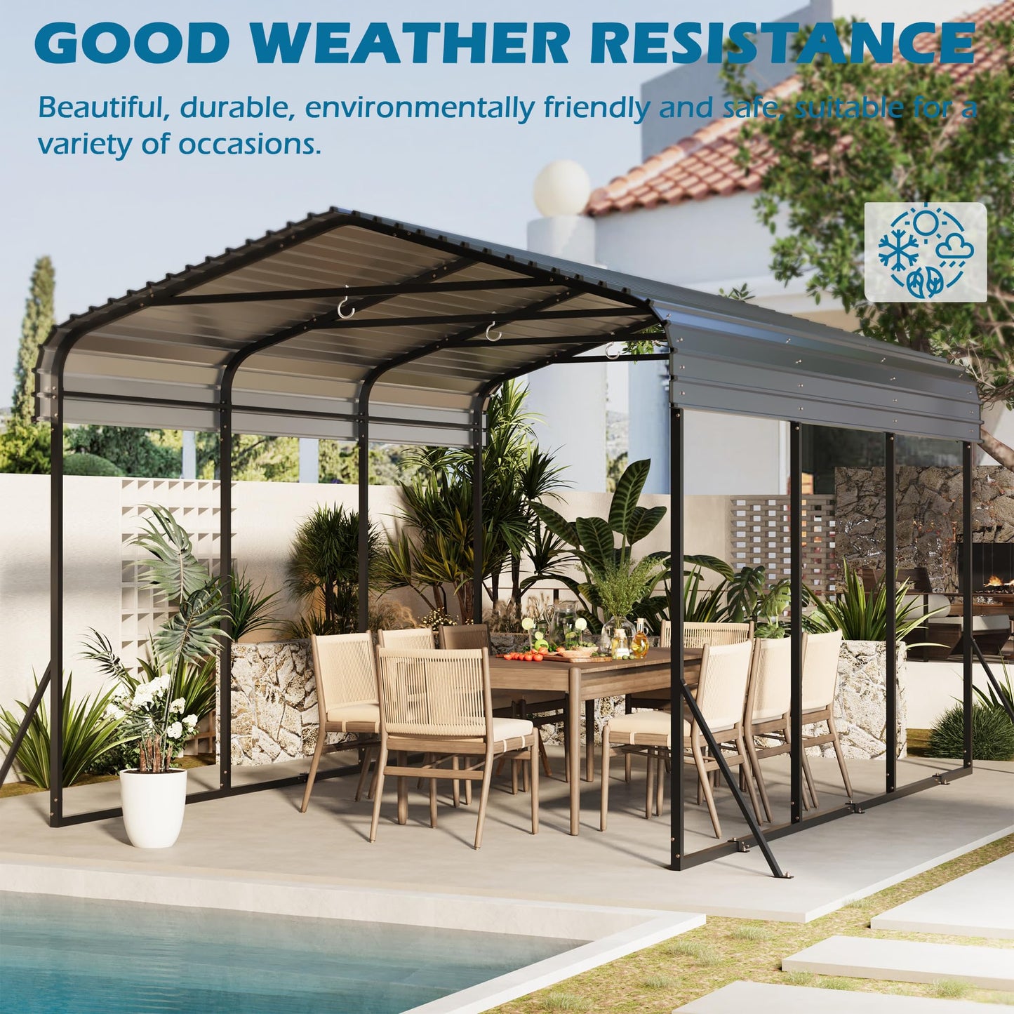 10x15 Carport Heavy Duty, Metal Carport with Galvanized Steel Roof, Metal Car Garage Multi-Use Shelter Outdoor Portable for Car, Boat, Pickup and Tractor