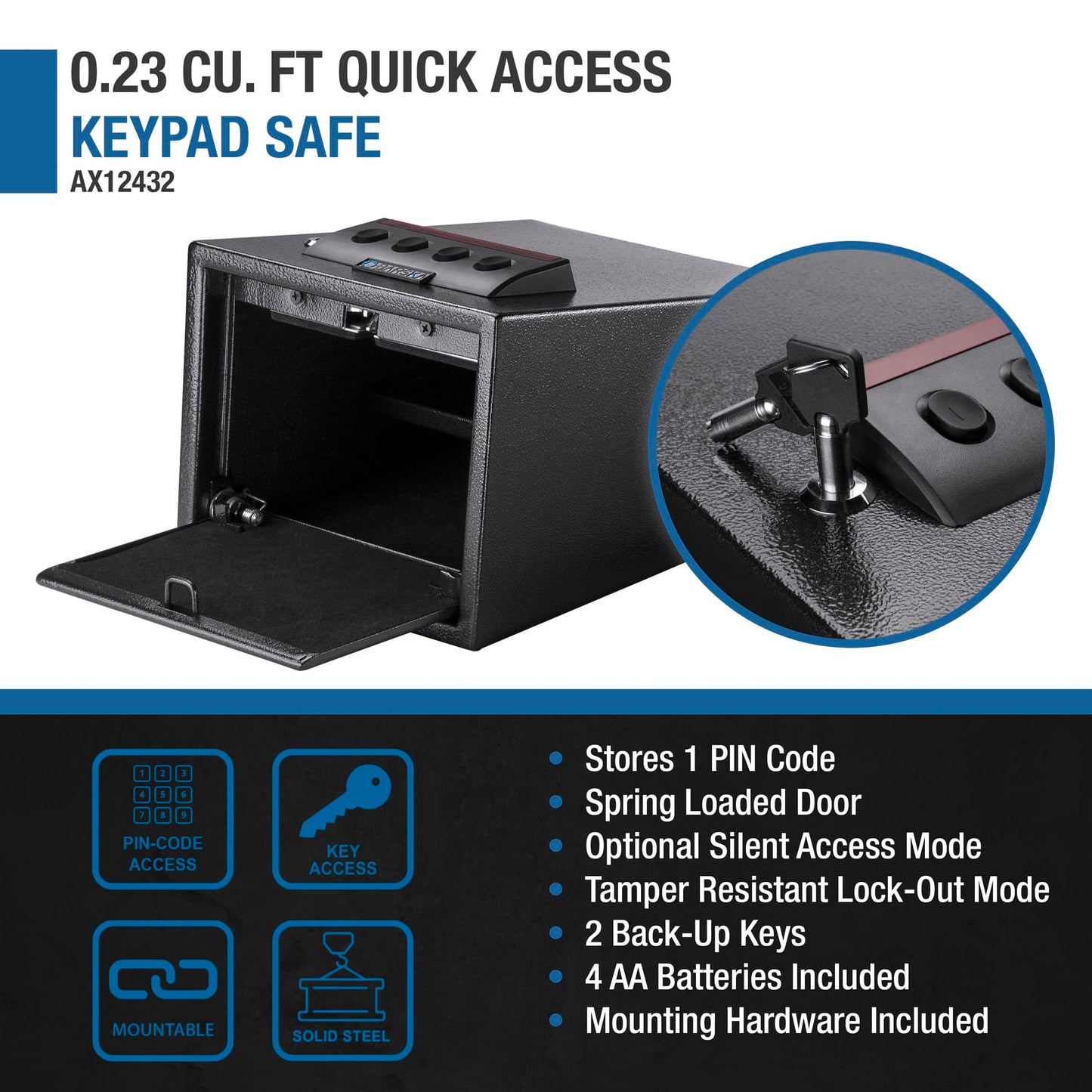 Barska Quick Access Electronic Keypad Safe – Digital PIN Lock Steel Security Box with Spring-Loaded Door, Removable Shelf, Foam Interior, Backup Keys – for Home or Office