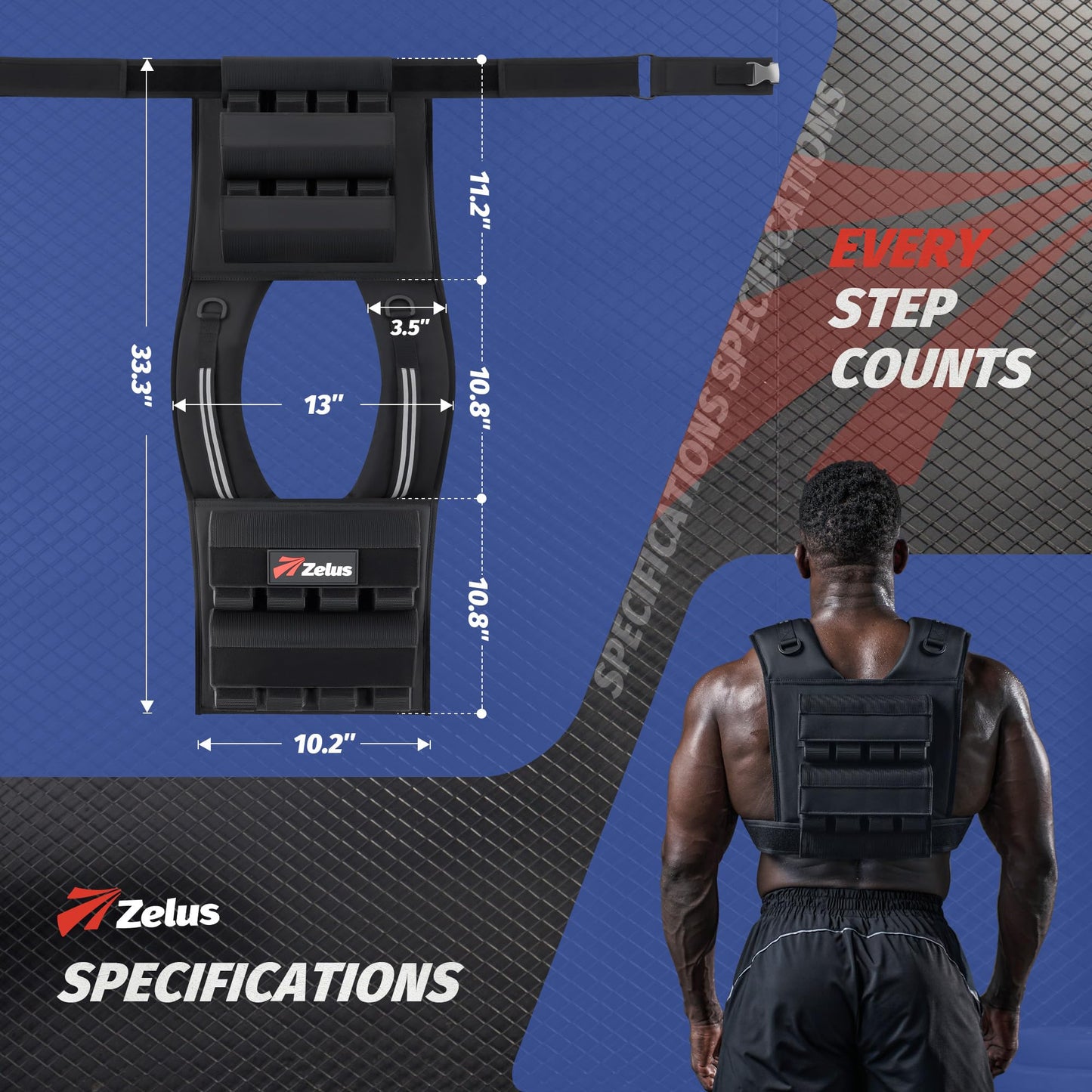 ZELUS Weighted Vest Men, 23lbs/36lbs/45lbs Adjustable Weight Vest with 10/16/20 removable Iron Weights and Reflective Strips, No-Bounce Design for Strength Training, Running, HIIT & Calisthenics