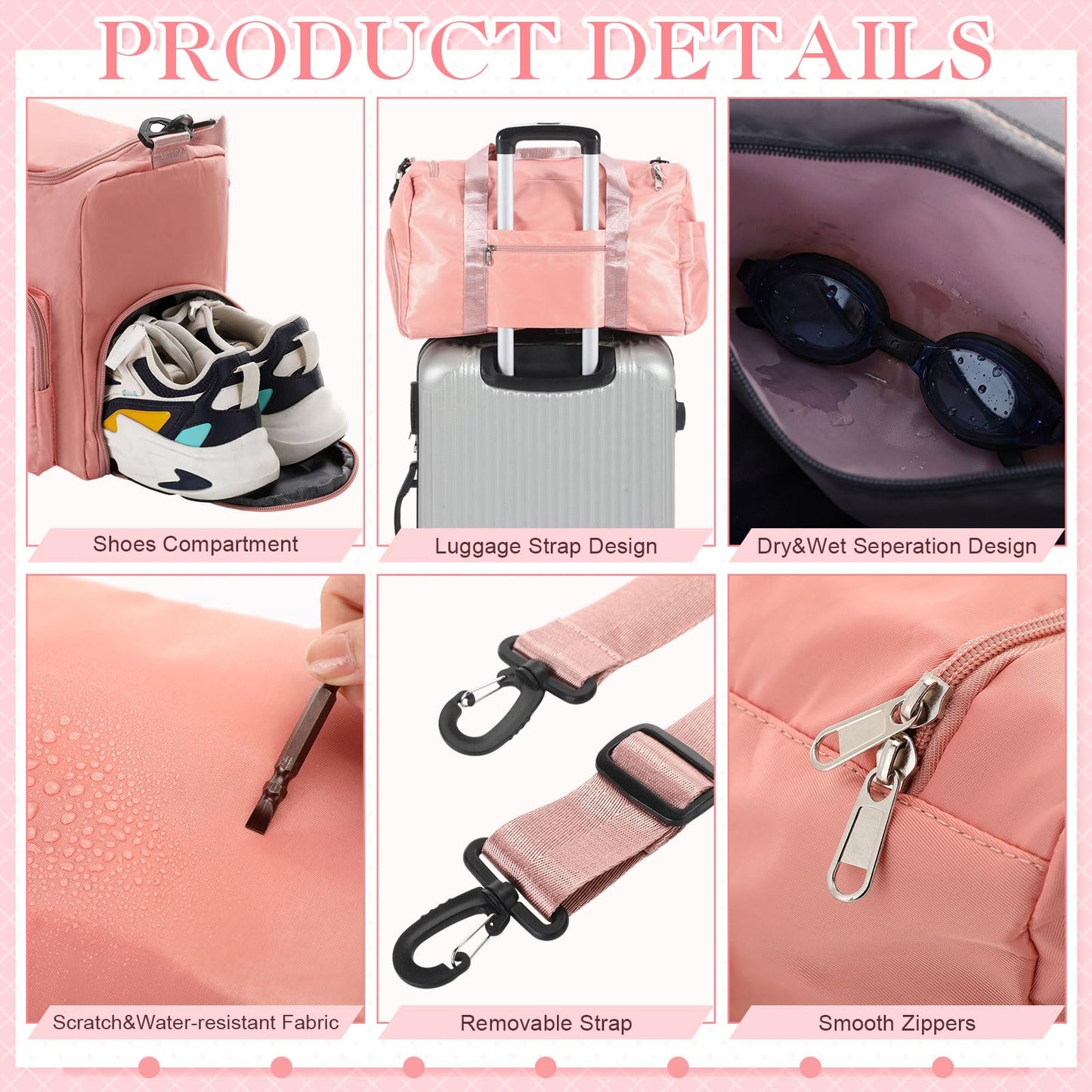 Abbylike Gym Bag with Shoe Compartment for Women Men Travel Duffle Bag Dry Wet Separation Weekender Overnight Handbag for WorkOut Travel Gym(Pink)