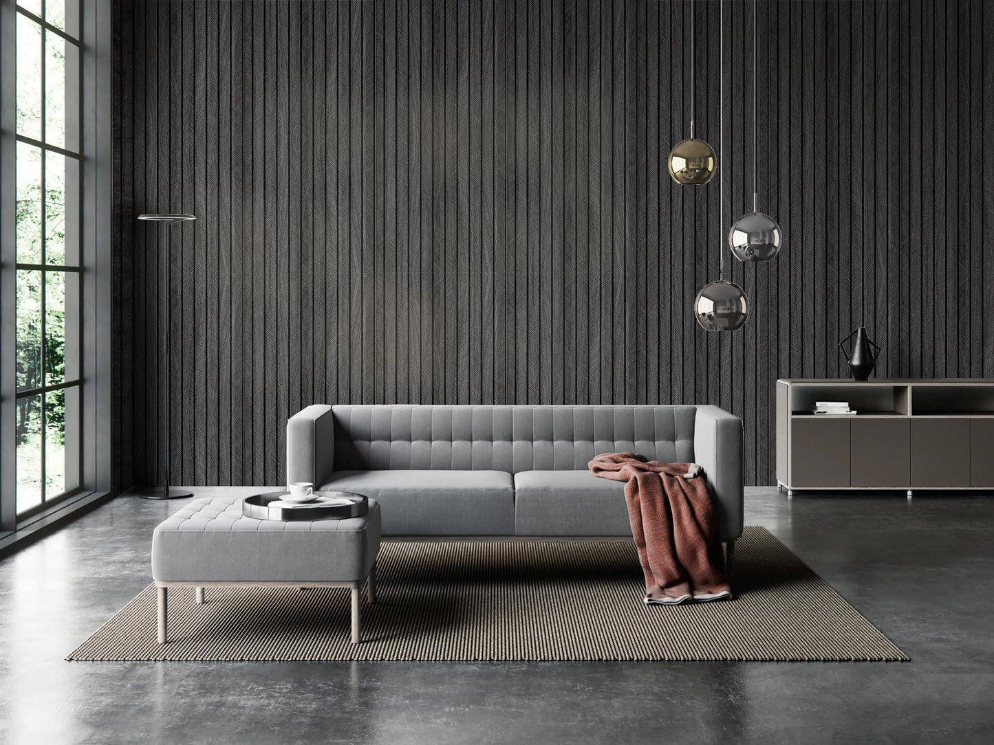 WaveSpace Self-Adhesive PVC Slat Wall Panels, Peel and Stick Wood Panels 118"x15.75", Thick Faux Black Oak Wood Grain Wallpaper Panels 3D Soundproof Wall & Ceiling Panels Decorativos para Pared