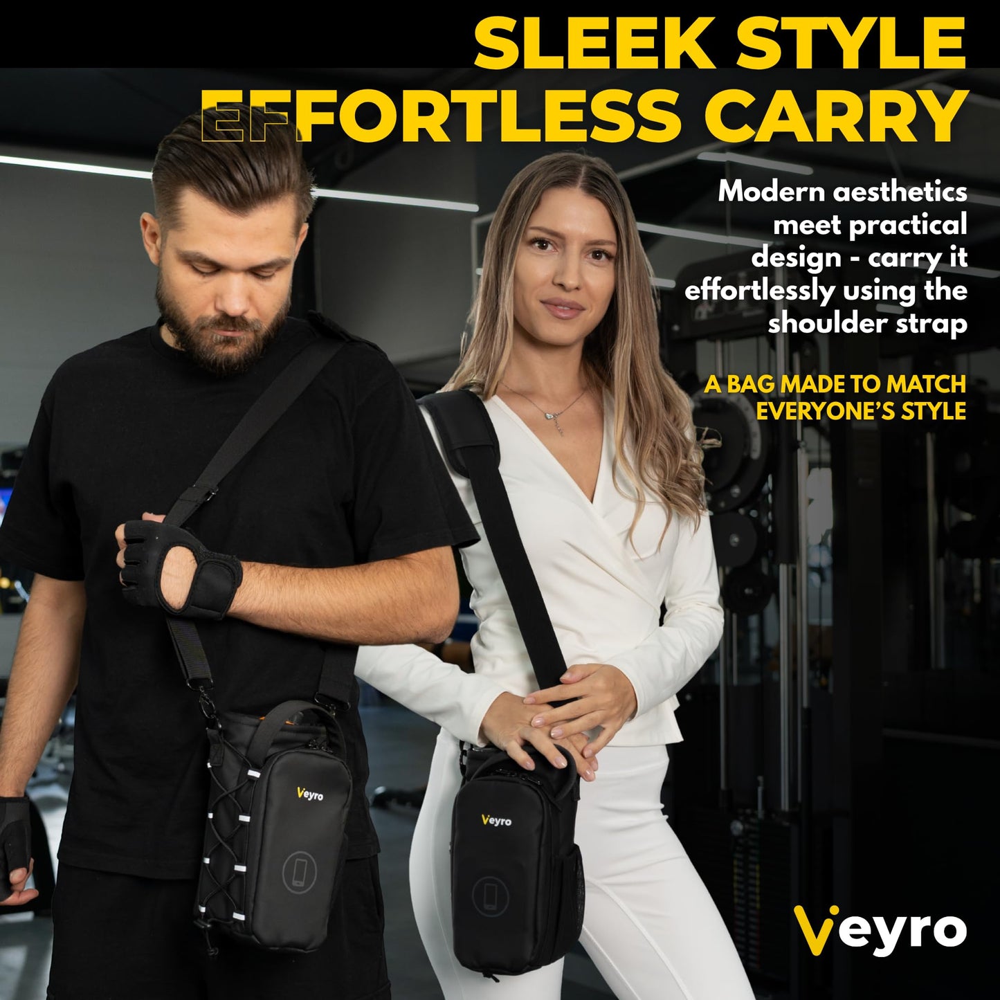 Veyro Magnetic Gym Bag with strong Magnetic Phone Holder - Gym water bottle bag holder for men and women - Compact Gym Crossbody Pouch - Compact Crossbody Pouch (Black)
