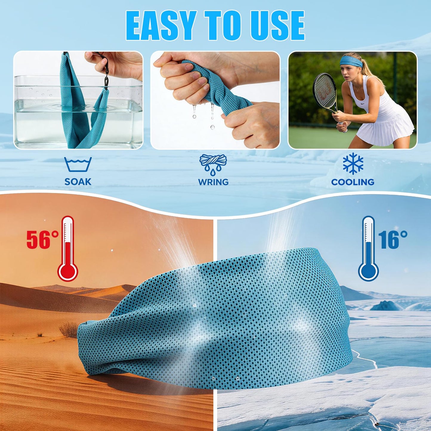 CSITE Cooling Headbands for Women&Men - Adjustable Non-Slip Sweatbands, Instant Cooling Moisture Wicking Sports Headbands for Running Yoga Fitness Gym