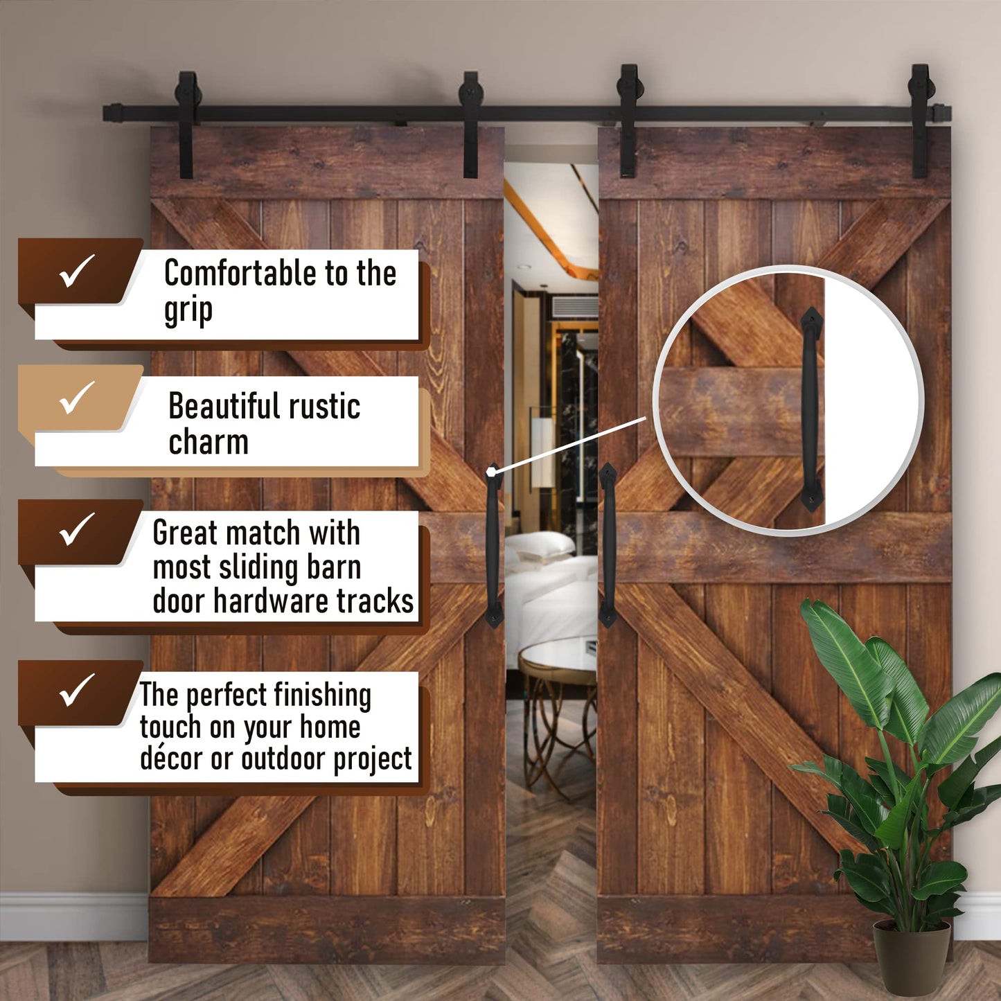 VivaLight 2-Pack 10 Inch Diamond Tapered Barn Door Handle - Black Cast Iron Pull for Sliding Doors, Gates, Sheds, Fences, Closets - Indoor Outdoor Farmhouse Hardware