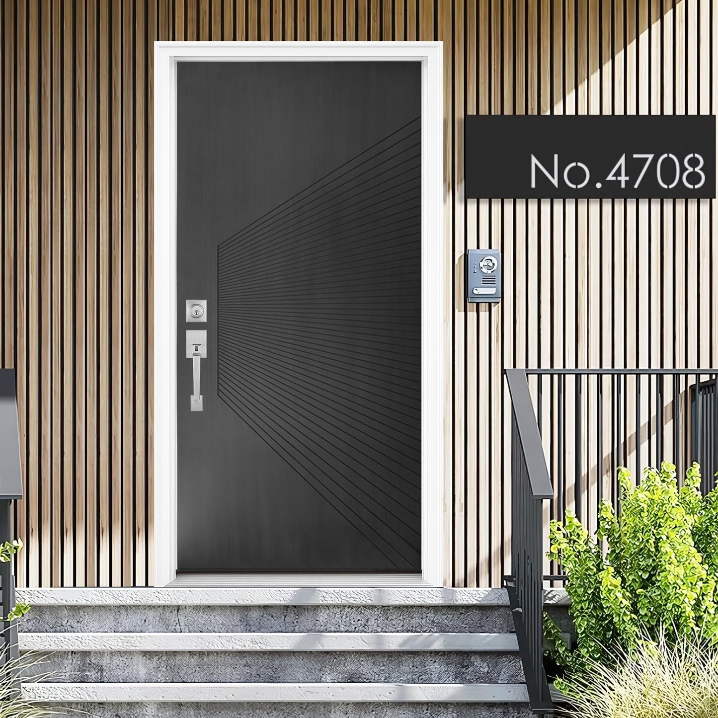 Exterior Fiberglass Door 36x80in Onyx Black, Metallic Look with Radiating Groove Design Front Entry Door Right-Hand Inswing, Textured Surface Knock-Down Door with Brickmould, Vinyl Frame