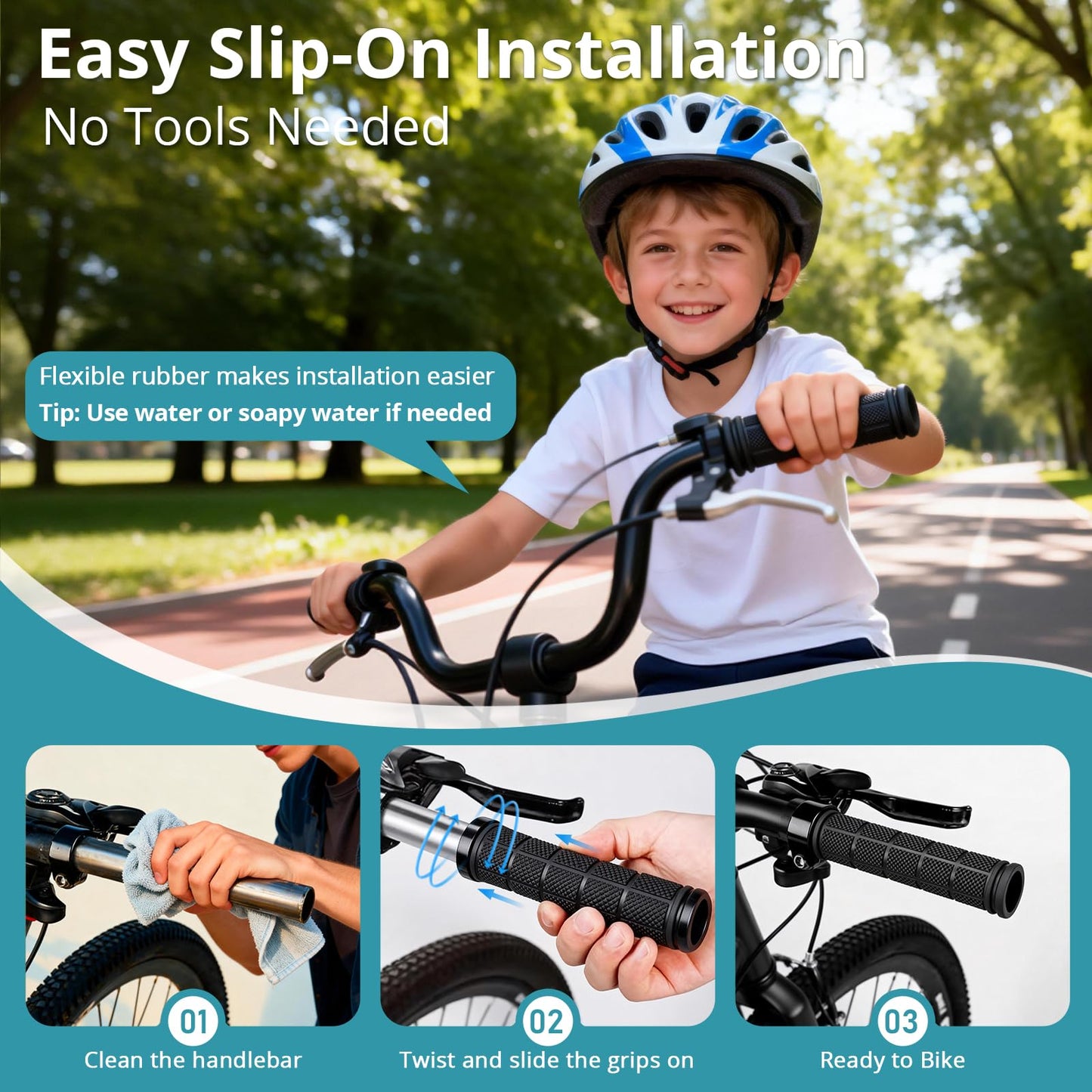 CHUNZEXI 4 PCS Bike Handlebar Grips, Rubber Bicycle Bar Grips Replacement, Non-Slip Handle Grips for Kids Bikes, Scooters, BMX, Mountain & Cruiser Bikes (Black)