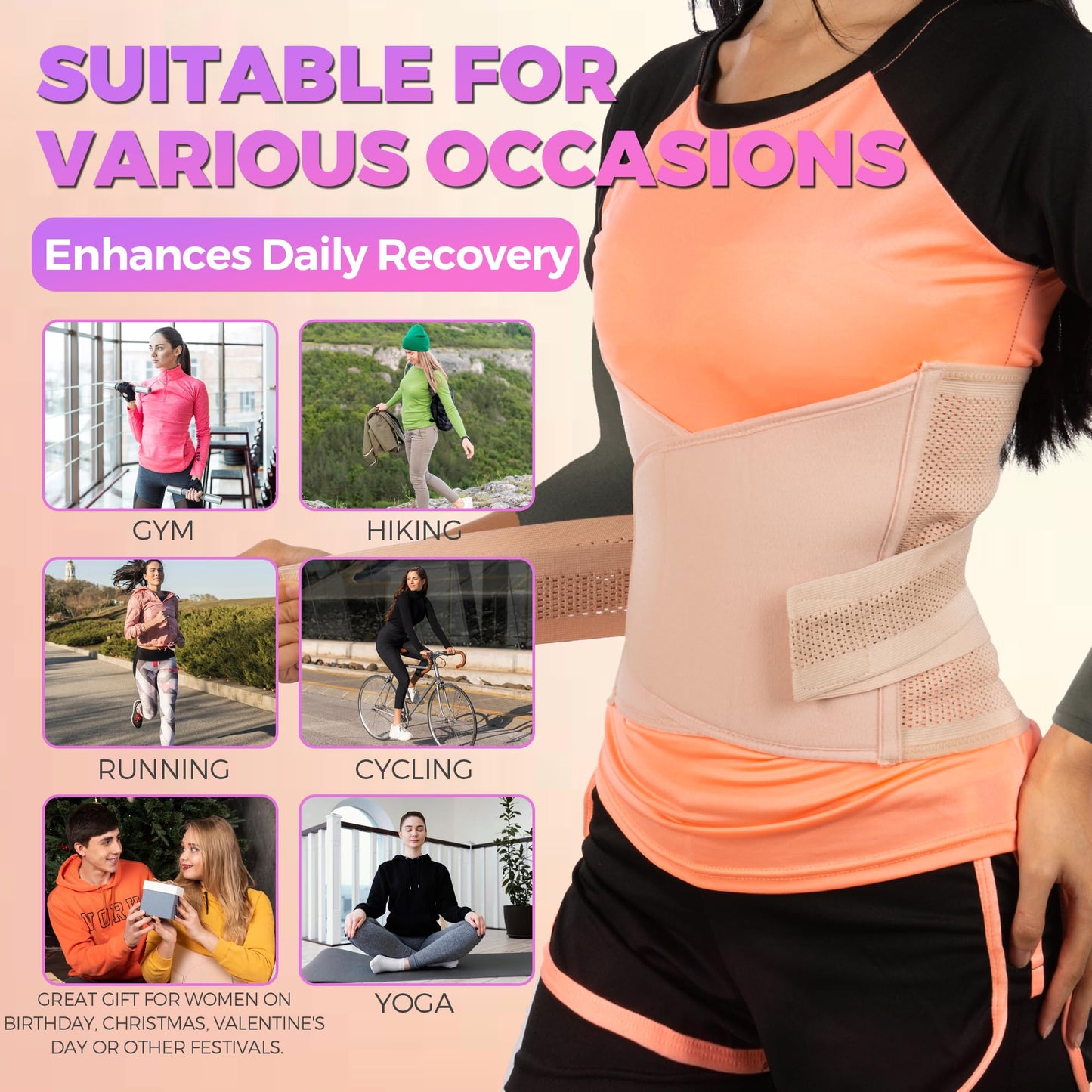 Shrink Smart Postpartum Belt - Belly Support Recovery Wrap, Postpartum Belly Band Girdles, Body & Waist Shapewear (Beige, Small/Medium)