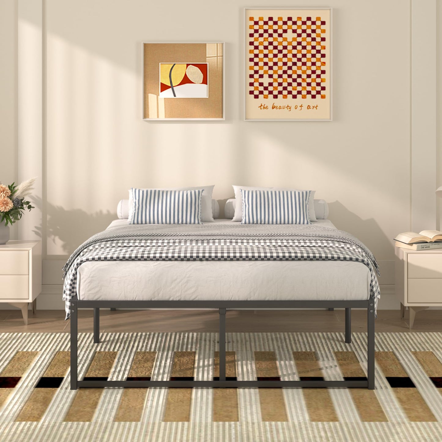 VECELO Full Size Metal Platform Bed Frame No Box Spring Needed 14 Inch Heavy Duty,Matte Black