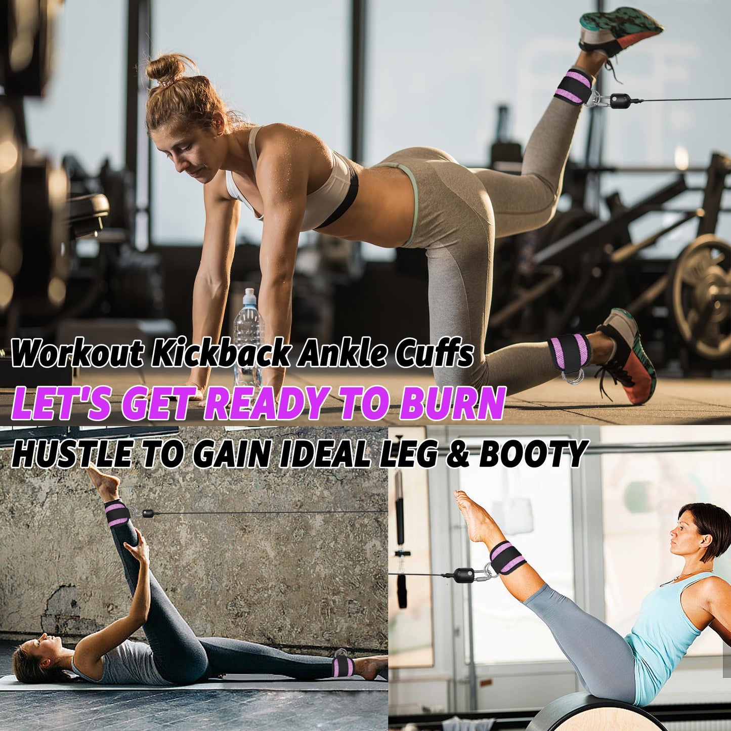 Anemeeoke Ankle Straps for Cable Machine 1Pair, Kickbacks Glute Workouts, Lower Body Exercises, Adjustable Leg Straps with Neoprene Padding Men Women(Purple)