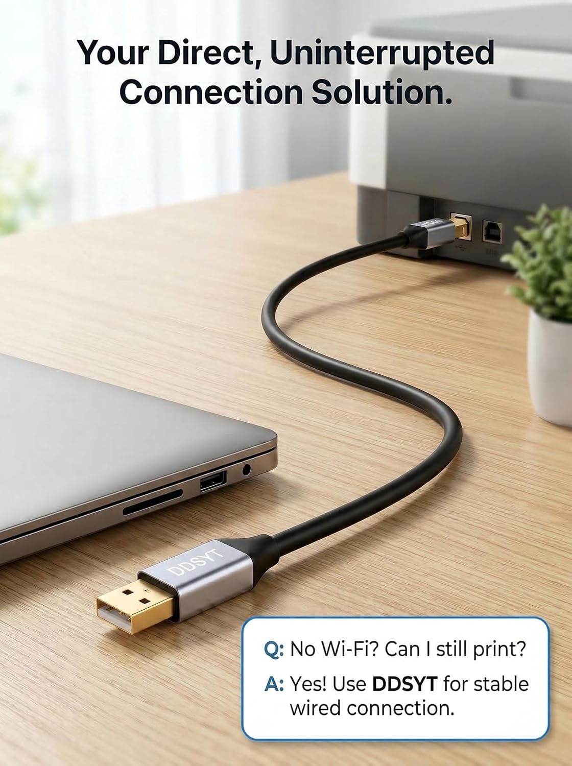 DDSYT 30 2.0 Setup FT USB Printer Cable Gold Plated USB A to B Cord for Long Distance Home Office Compatible with HP