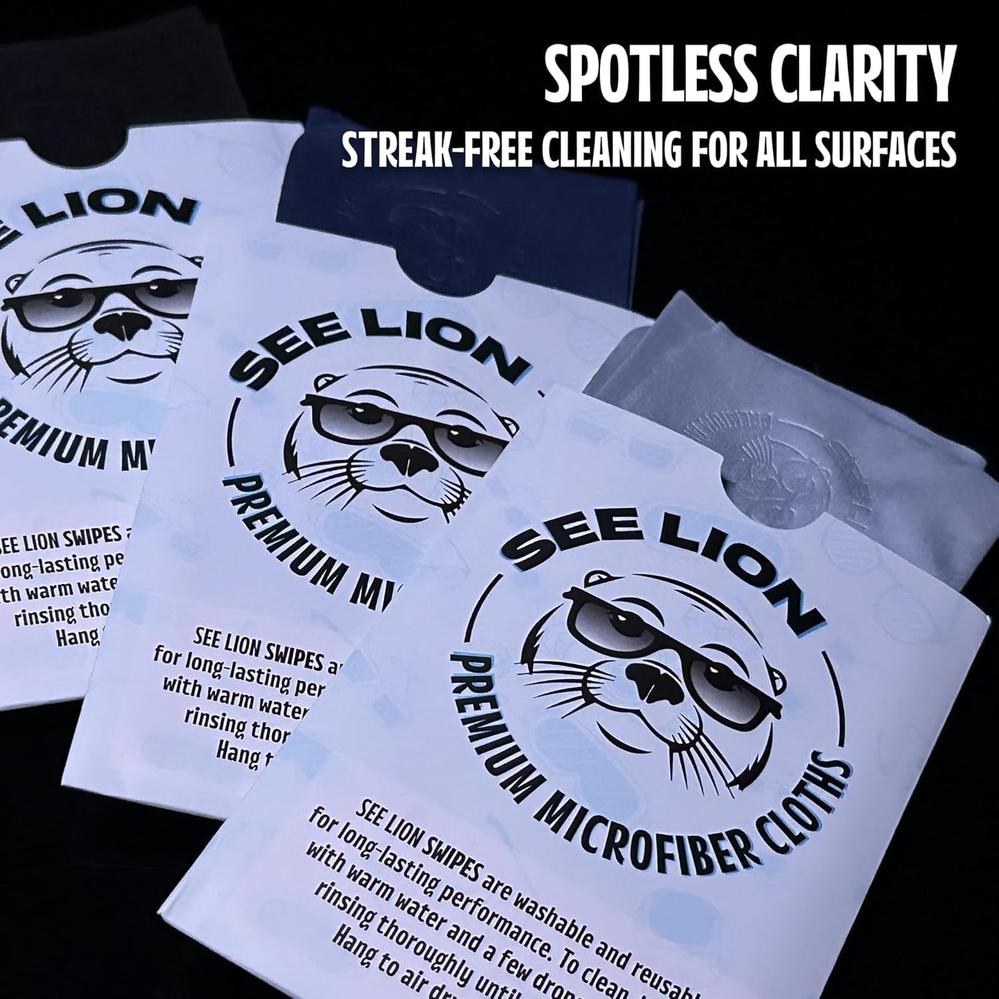 2-Pack) cellhelmet See Lion Swipes | Microfiber Lens Cleaning Cloths Ultrasoft, Reusable Wipes for Glasses, Screens