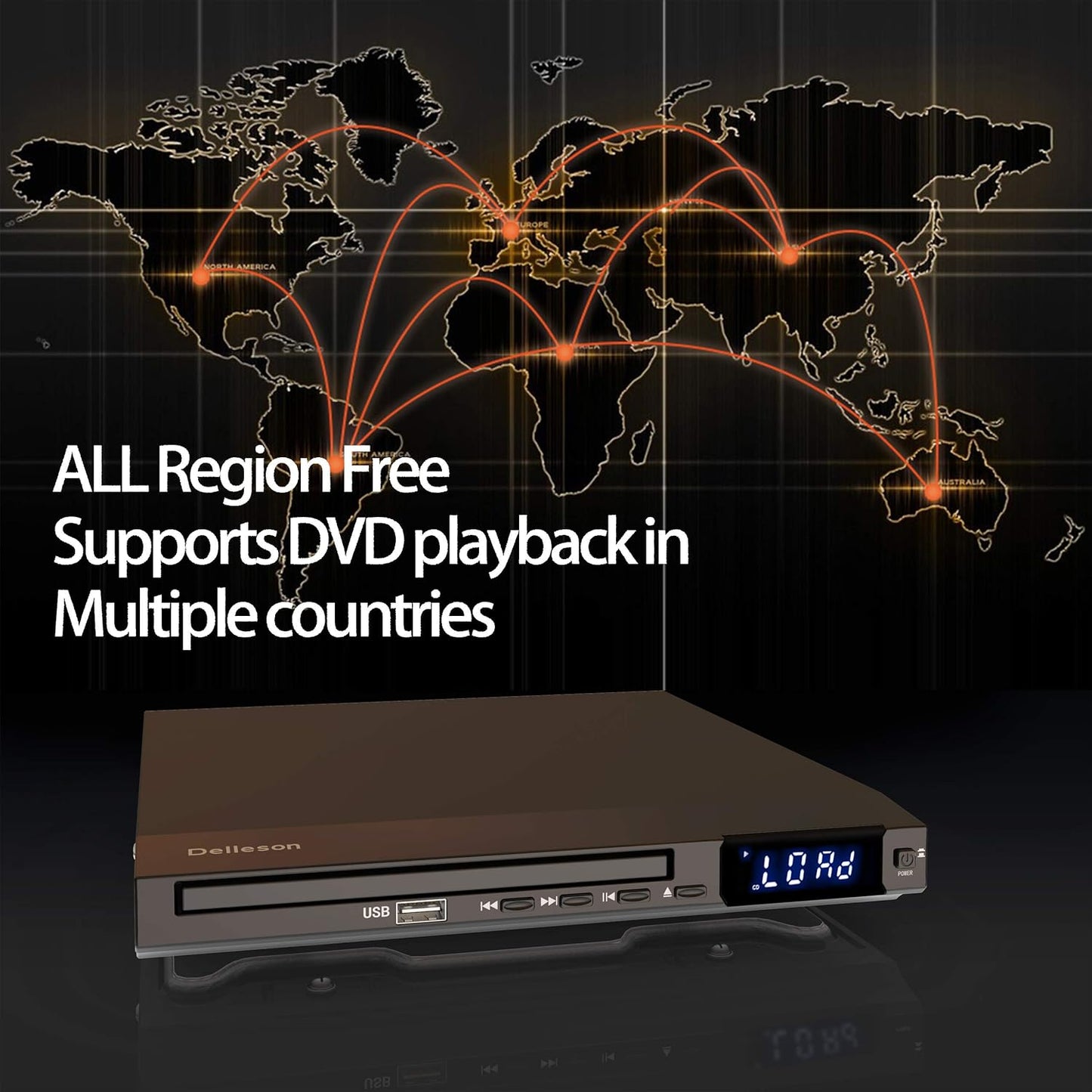 Delleson Region Free DVD Player for TV with AV Port, Compact CD/DVD Players for Home, DVD Player with Remote Control