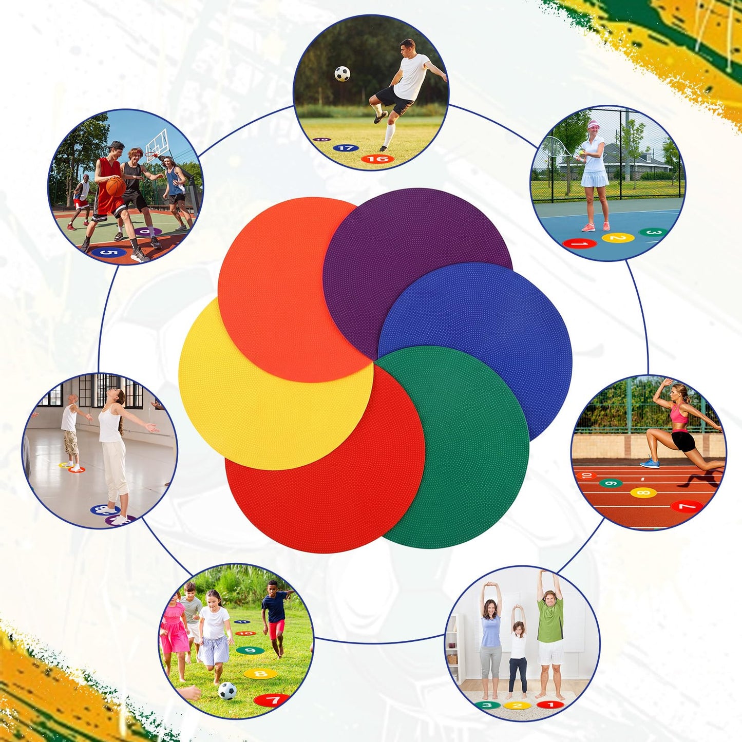 Shappy 24 Pcs Poly Spot Markers with Carry Bag 9 Inches Numbered Floor Dots Anti-Slip Spot Markers Waterproof Flat Field Cones Circles Poly Dots for Agility Drills Basketball Football Training Gym