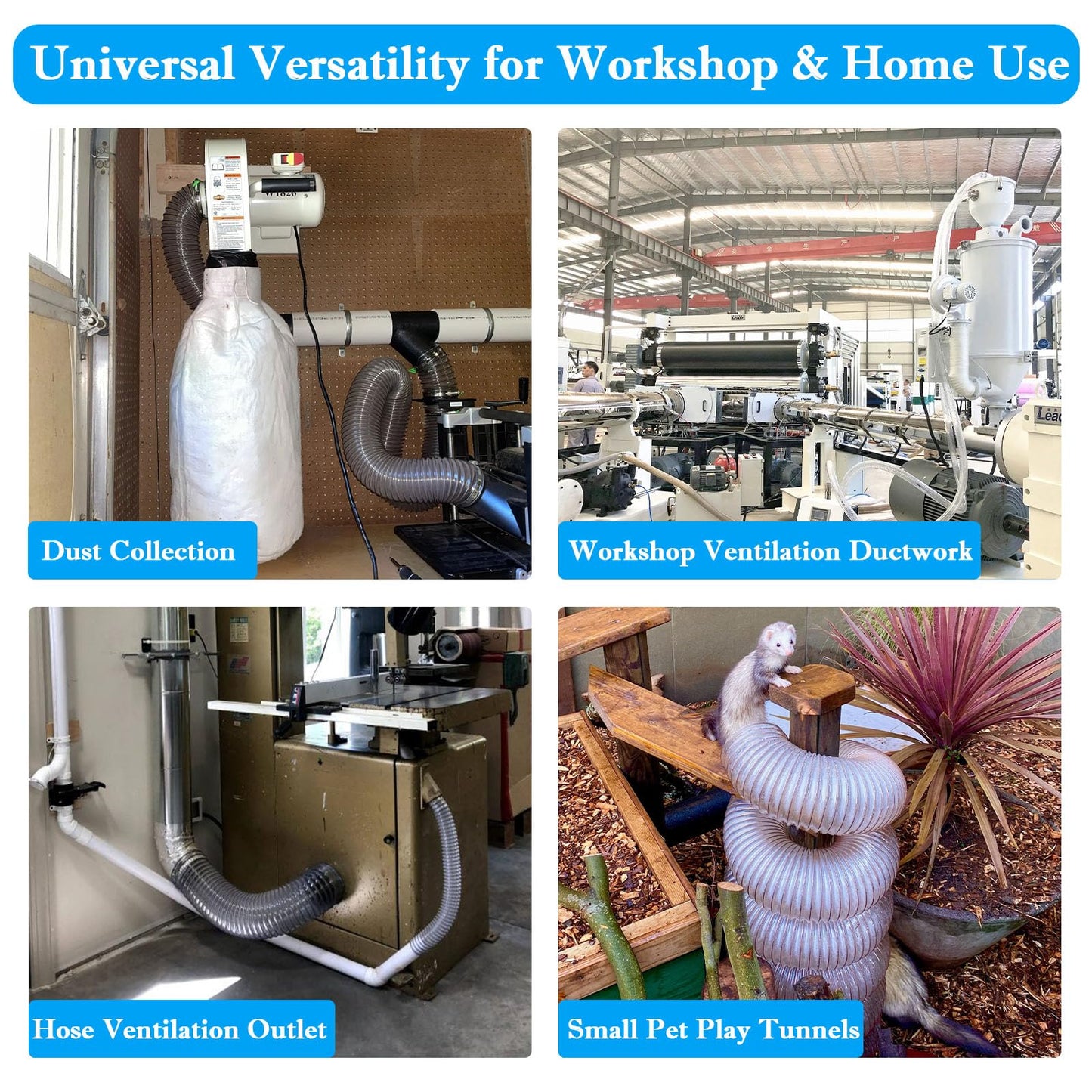 4"x70'PVC Dust Collection Hose,4Inch Dust Collector Hose for Vacuum,Woodworking Dust Collection System,Puncture Resistant Clear Flex PVC Dust Collection Hose Fume Debris Dust Hose w/Carbon Steel Wire