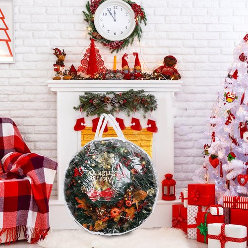Hedume Wreath Storage Bag - 30" X 12" Clear Container with Dual Zippers & Reinforced Handle | Protect Holiday Wreaths from Dust & Moisture
