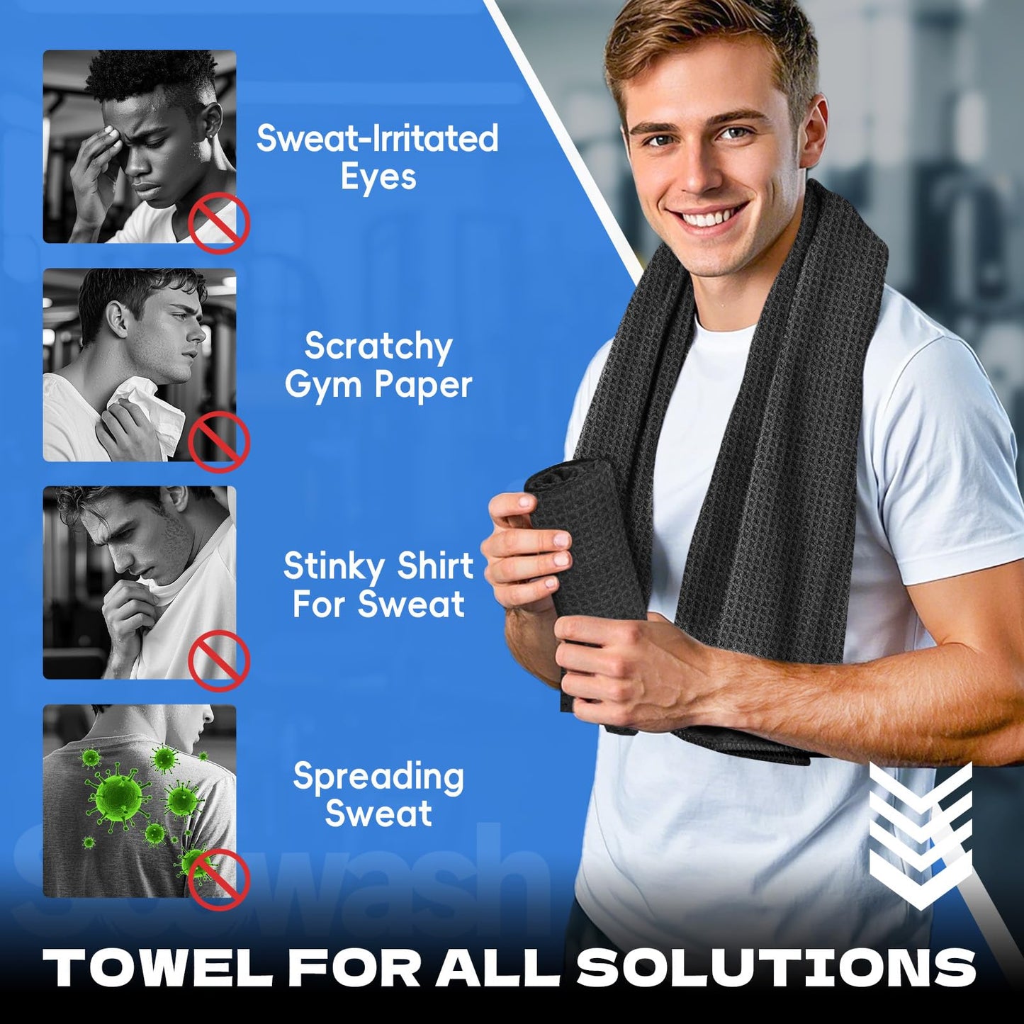 SOOWASH Microfiber Gym Towels for Working Out, Sweat Towels, Workout Gear for Body Sweat Quick Dry Lightweight Fast Drying, Women & Men,Hot Yoga, Exercise, 14"X40" Black