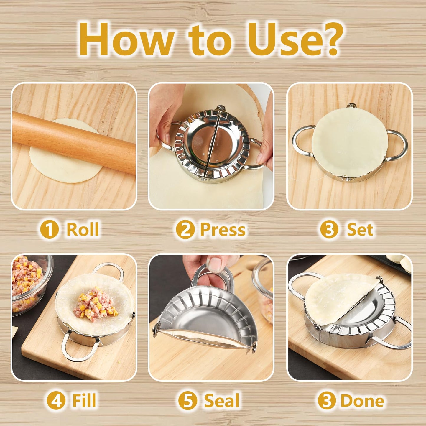 3-in-1 Dumpling Press, Pierogi Maker, and Empanada Maker Press, 304 Stainless Steel with 3 Sizes (4”, 5”, 6”) for Homemade Dumplings, Pastries and Empanada Mold Manual Pasta Makers