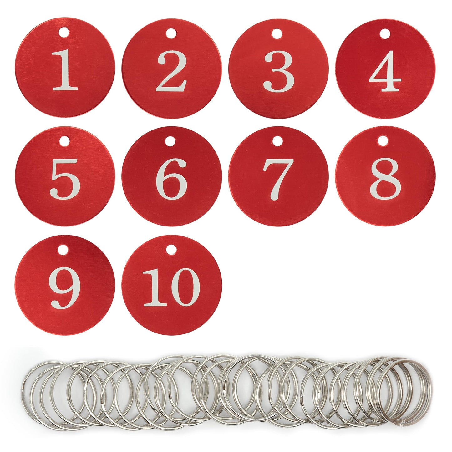 StayMax Round Aluminum Engraved Number Tags Key Tags ID Tags (1-10, Red)
