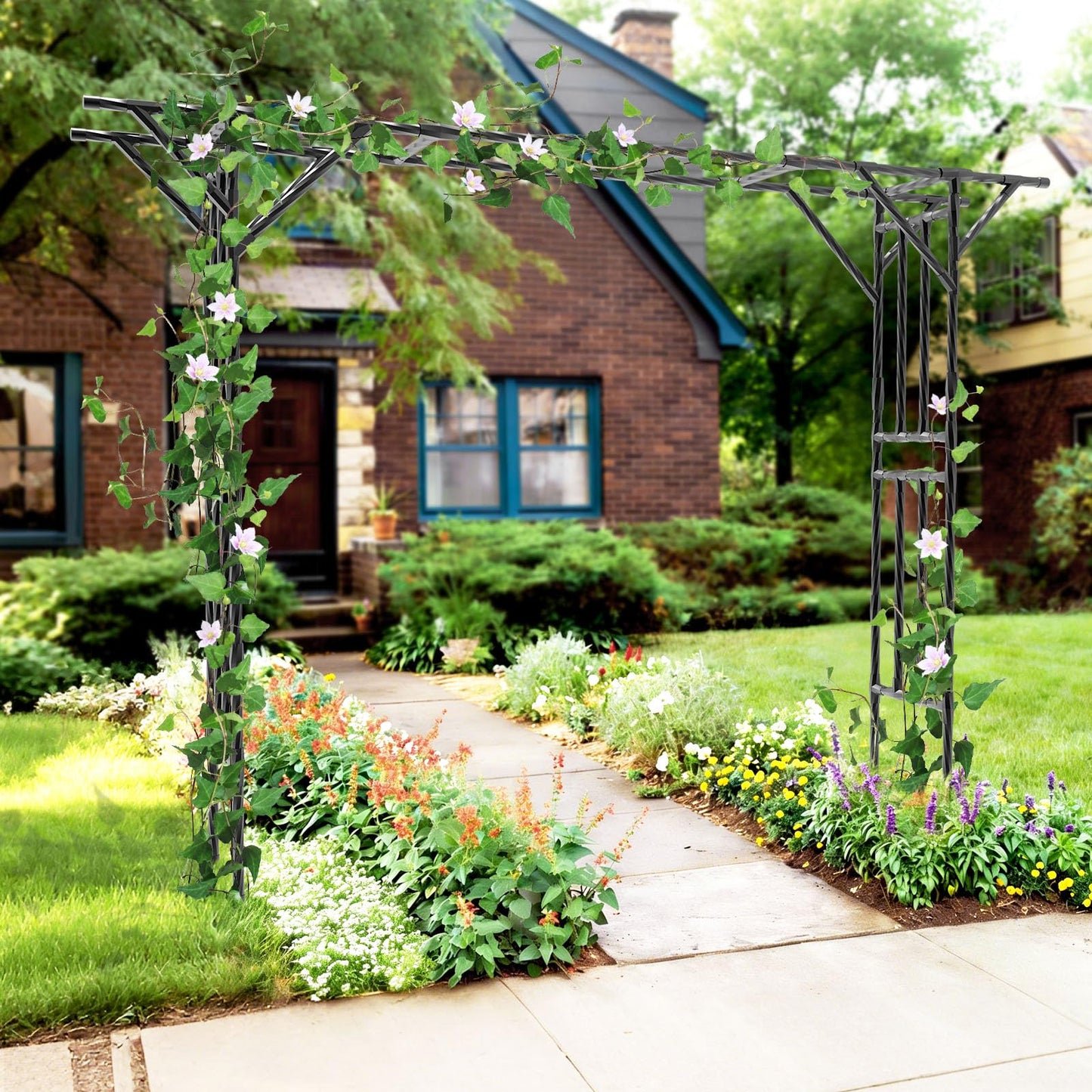Trellume Garden Arch Trellis - 141.7" L×106.3" H Extra Large Flat Top Arbor Trellis with Coated Steel Pipe, Trellis for Climbing Plants Outdoor, Heavy Duty Abor Archway for Wedding Decor(25MM Pipe)