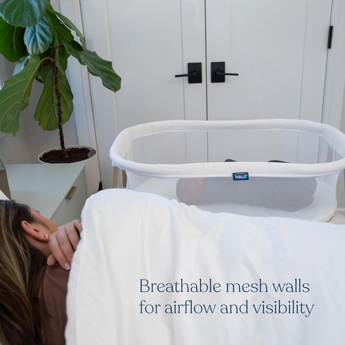 HALO® BassiNest® Essential Sleeper - Portable Baby Bassinet with Breathable Mesh & Storage Shelf - Lightweight Bedside Crib for Newborns