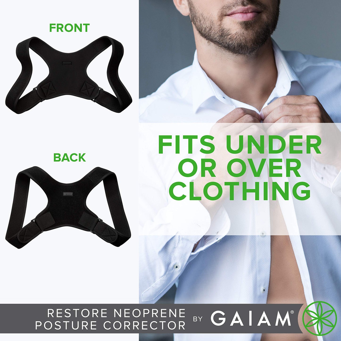 Gaiam Restore Posture Corrector for Women & Men - Neoprene Support with Adjustable Straps