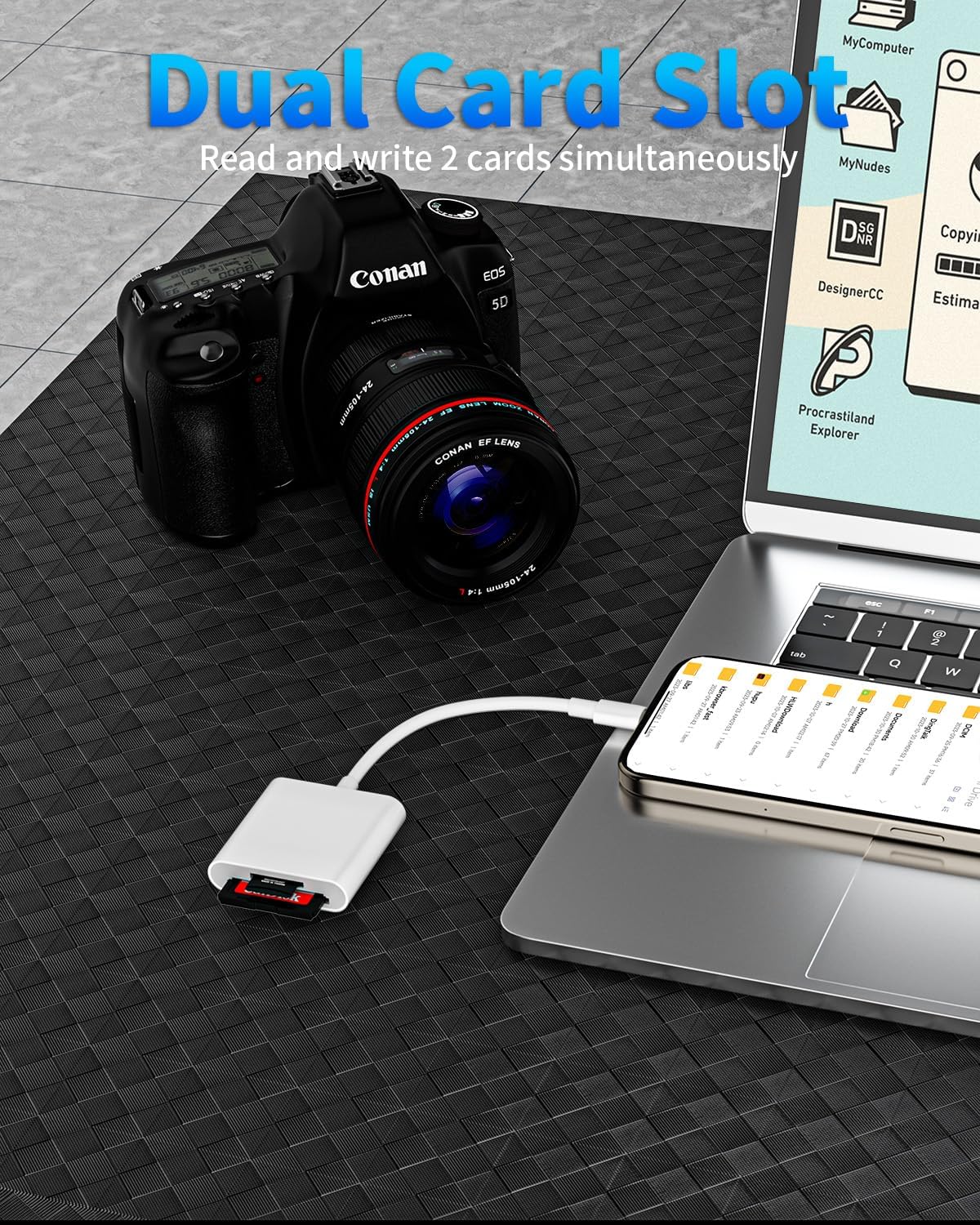 esbeecables 1516,[MFi 2 1 16/16 /15/15 Pro/15 USB C to SD Card Reader for iPhone Certified] in Dual Slot USB C to SD/TF