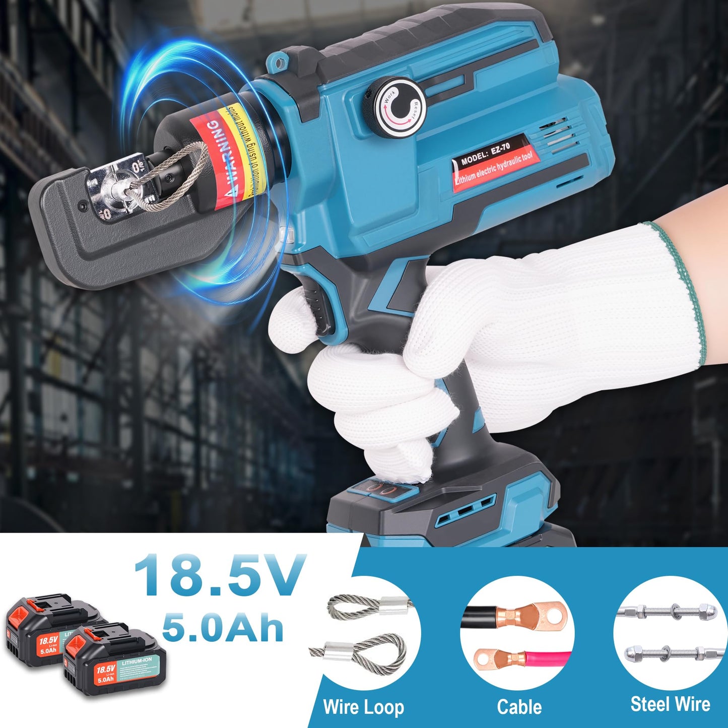 AMZCNC Electric Hydraulic Cable Lug Crimp Tool, 12 AWG to 4/0 AWG Cable and 3/64" to 3/16" Wire Rope, Cable Crimping Tool, Wire Rope Crimper Kit, Battery Crimper, Electric Crimping Tool with 22 Dies