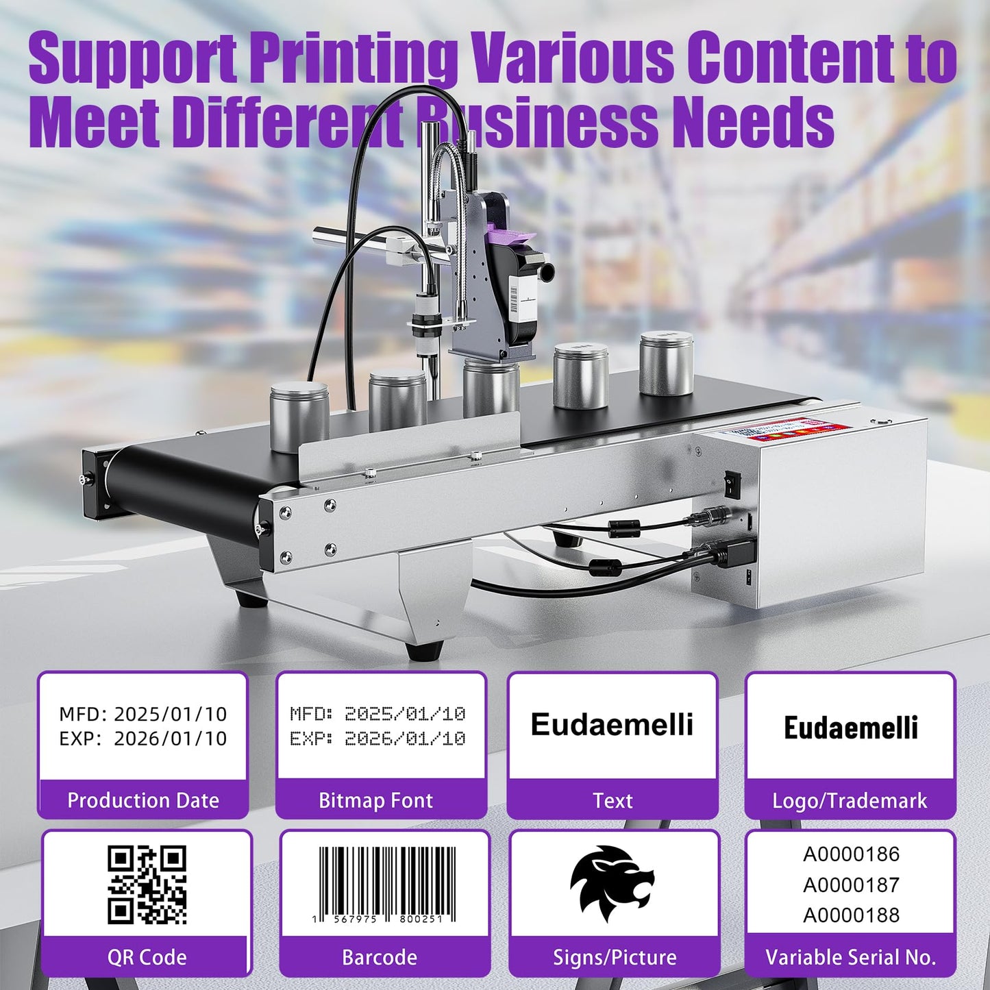 TIJ228 Inkjet Coding Machine with Mini Conveyor Belt, 2-12.7mm Industrial Online Inkjet Printer with 42ml Original Quick-Drying Ink for Expiry Dates,Batch Numbers,Barcodes,QR Codes,Logos,Labels