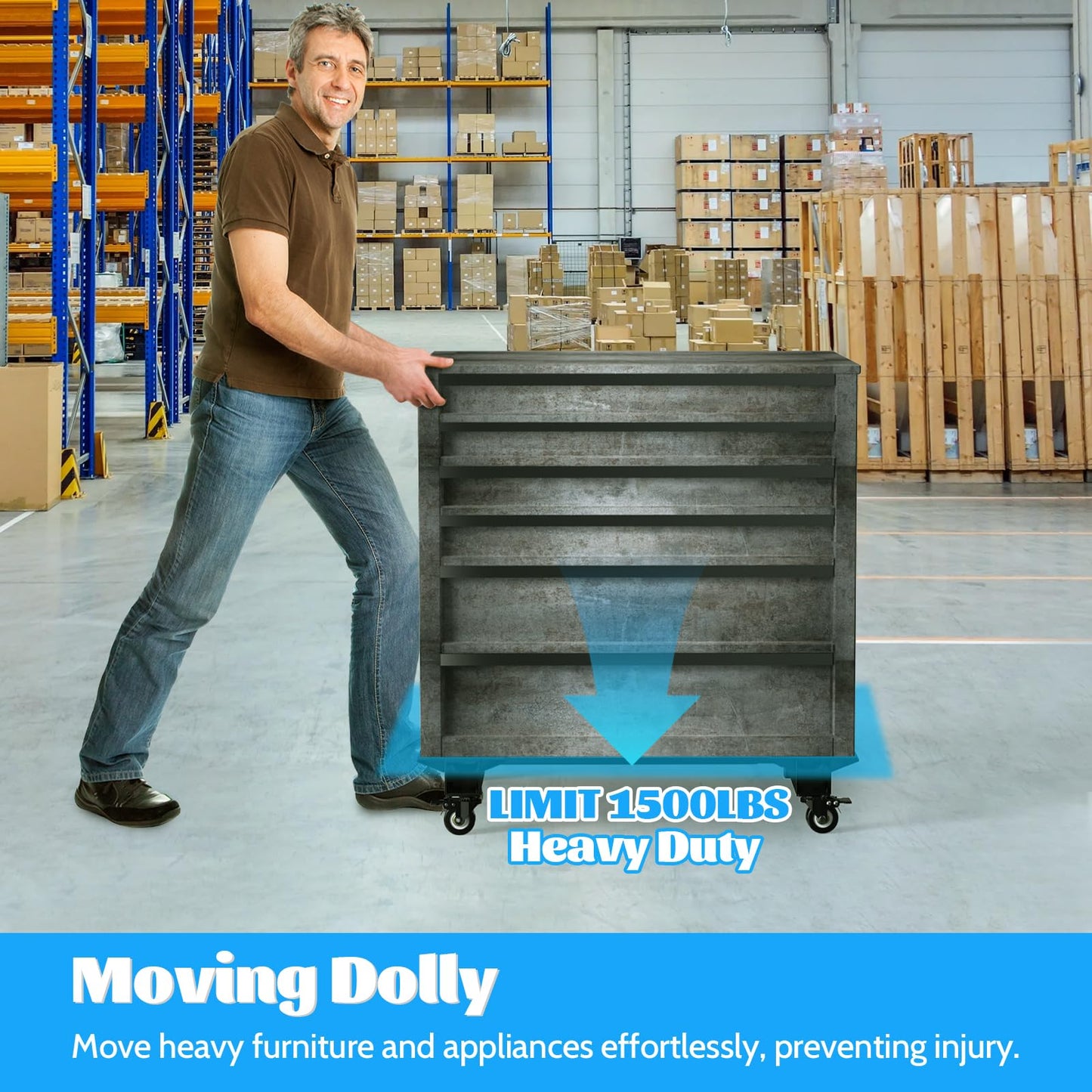 Furniture Dolly 1500LBS Capacity, Adjustable Heavy Duty Iron Moving Dolly Cart with 4 Lockable Caster Wheels, Stand Base for Washing Machine Refrigerator Dryer with Non-Slip Mat Easy Moving