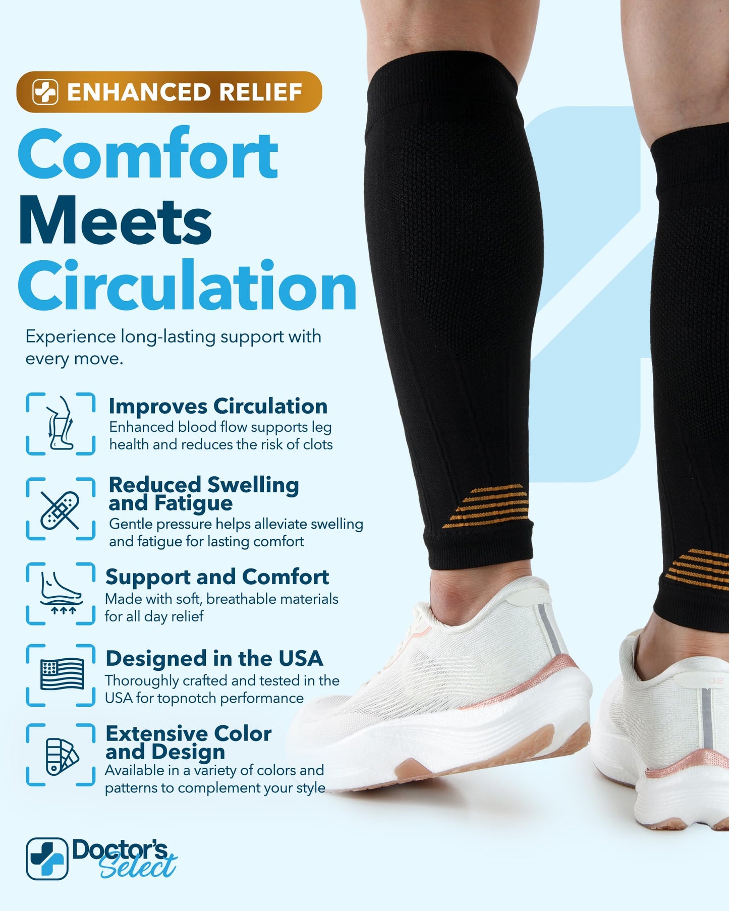 Doctor's Select 2 Pairs Copper Calf Compression Sleeve - Compression Calf Sleeves Men, Compression Sleeves for Men Leg, Shin Splint Compression Sleeve, Black with Copper