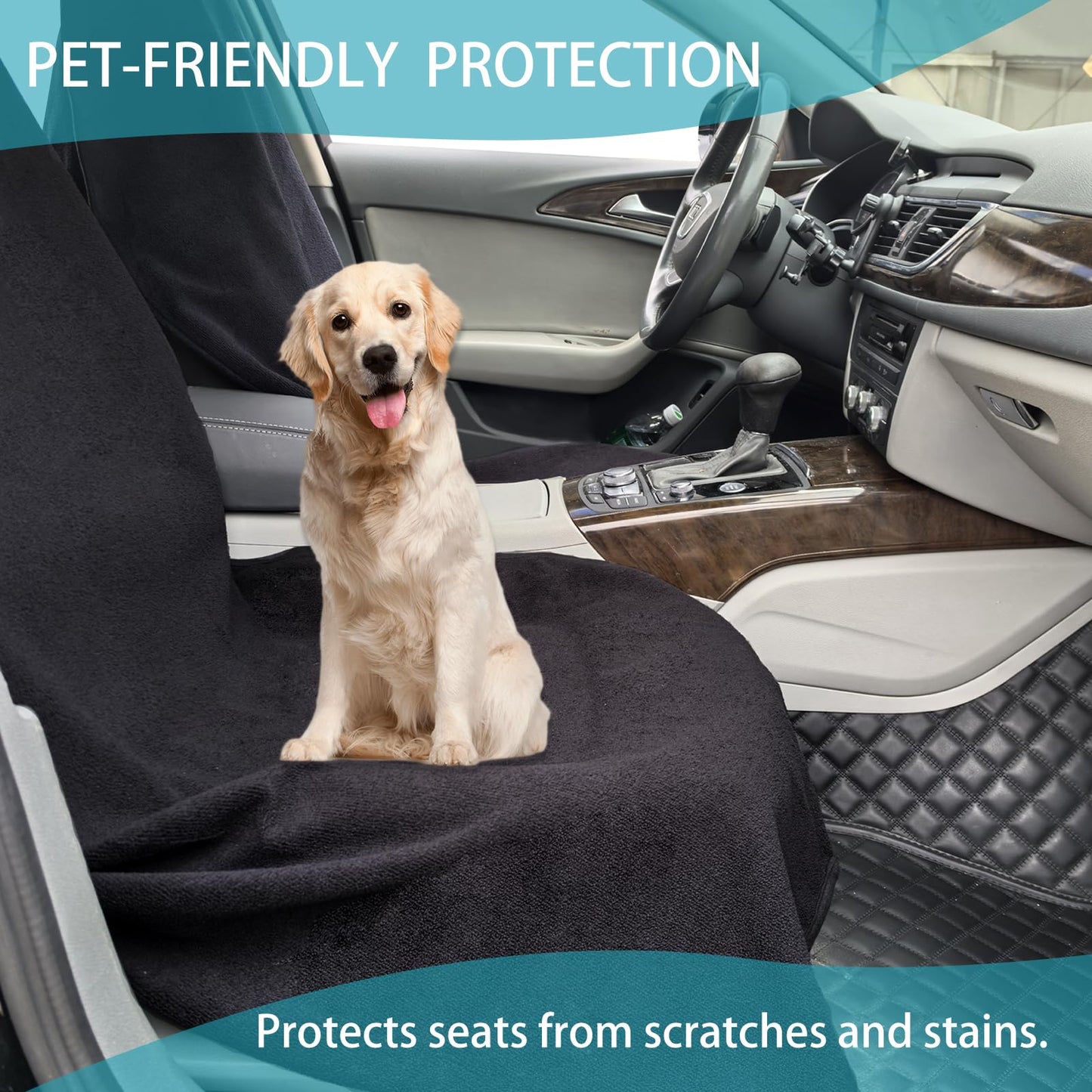 Car Seat Covers Universal Car Protective Front Seat Covers Washable Non-Slip Seat Protectors for Gym Workouts,Waterproof and Sweatproof Towel Seat Covers for Cars,Trucks, Jeeps (2 Pack Black)