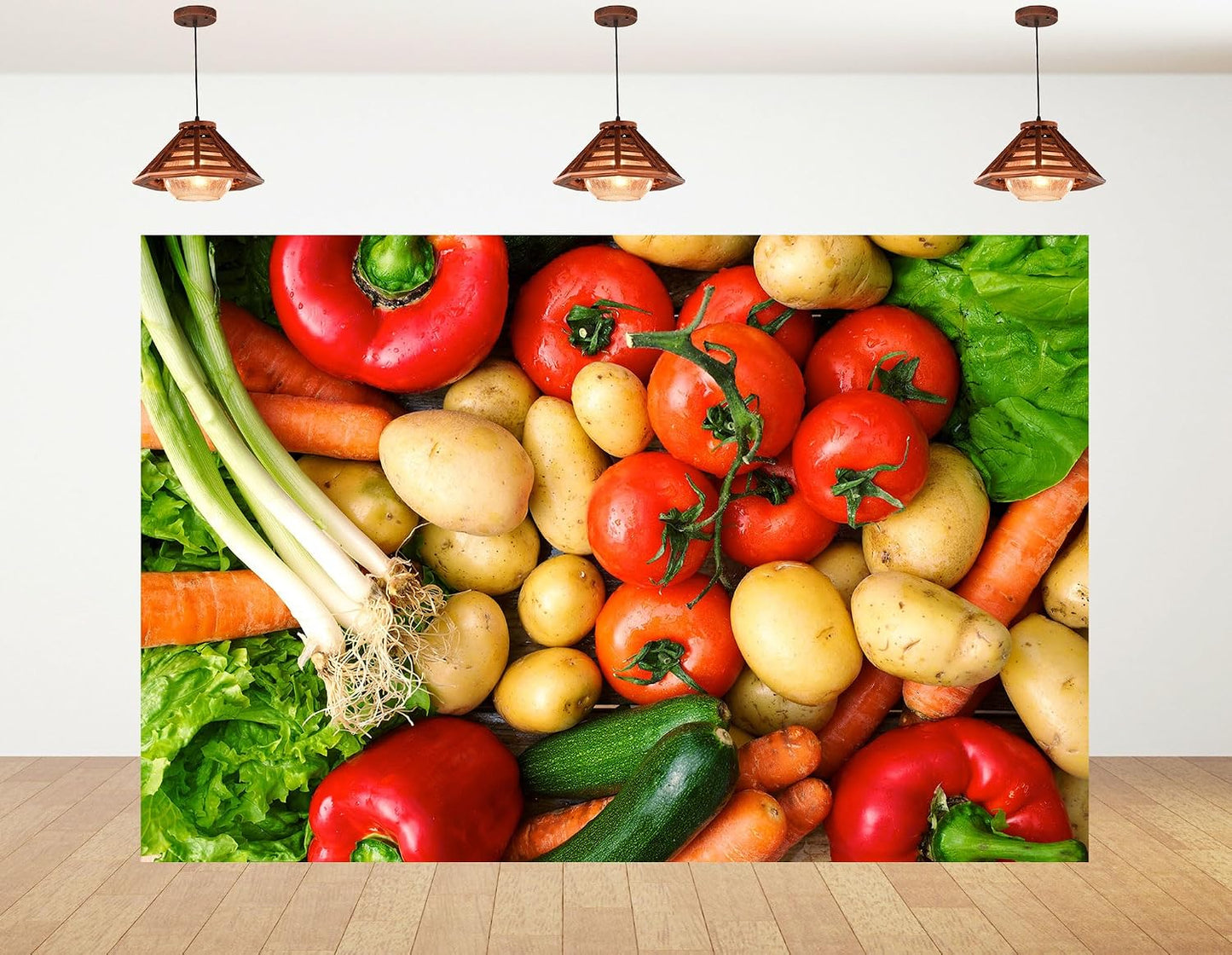 KeyWork 10x10ft Fresh Vegetables Backdrop Colorful Produce Wooden Table Photography Background for Healthy Themed Party