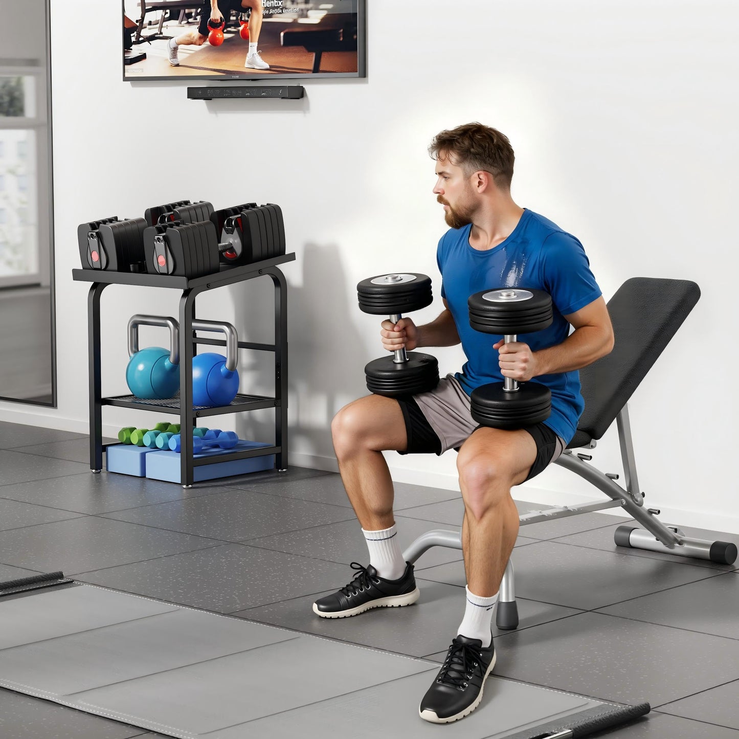Dumbbell Rack Only Weight Stand Fits For Adjustable Weight 500lbs Load up Heavy Duty Kettlebell Stand for Home Gym（No Dumbbell, Rack Only）