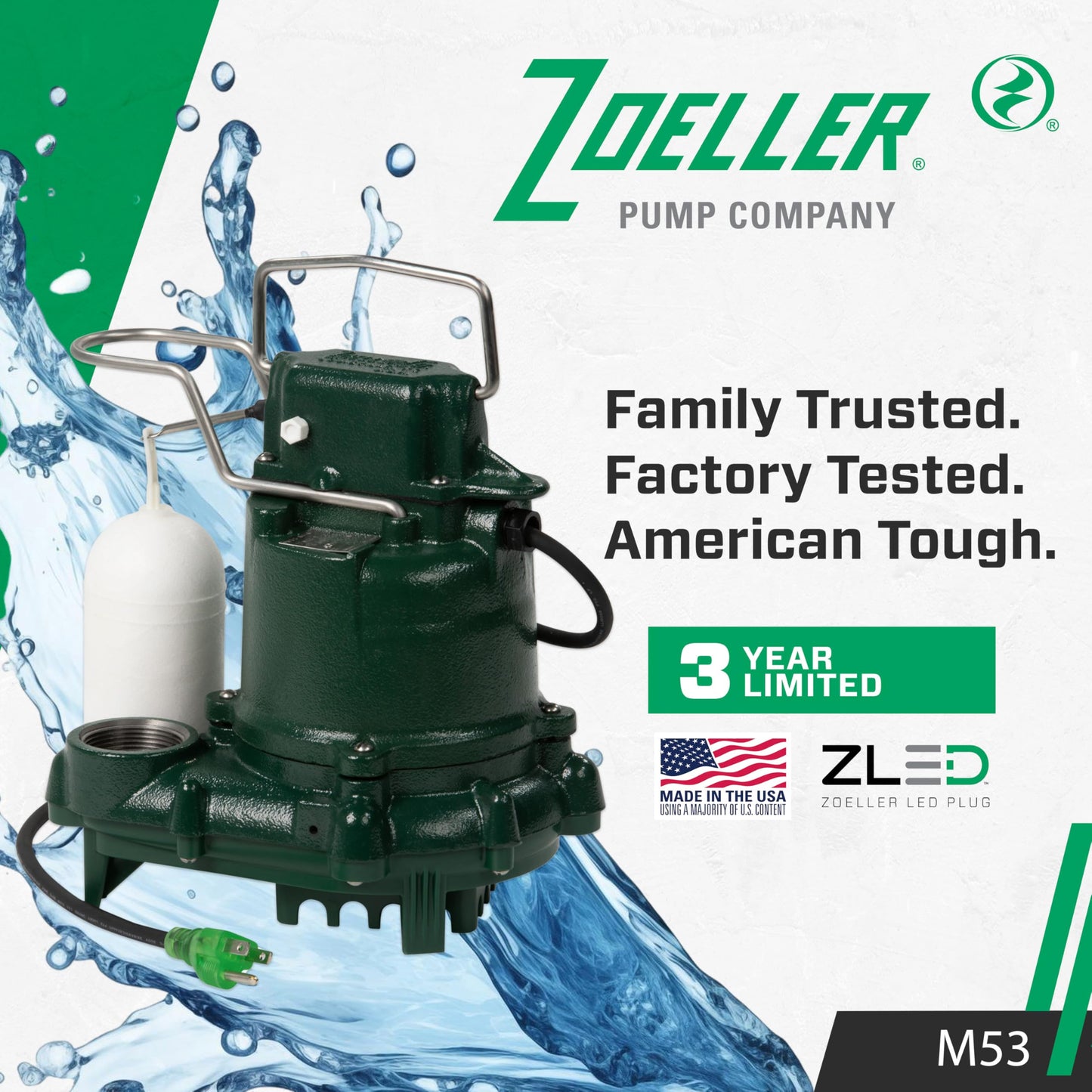 Zoeller M53 Mighty-mate Submersible Sump Pump, 1/3 Hp