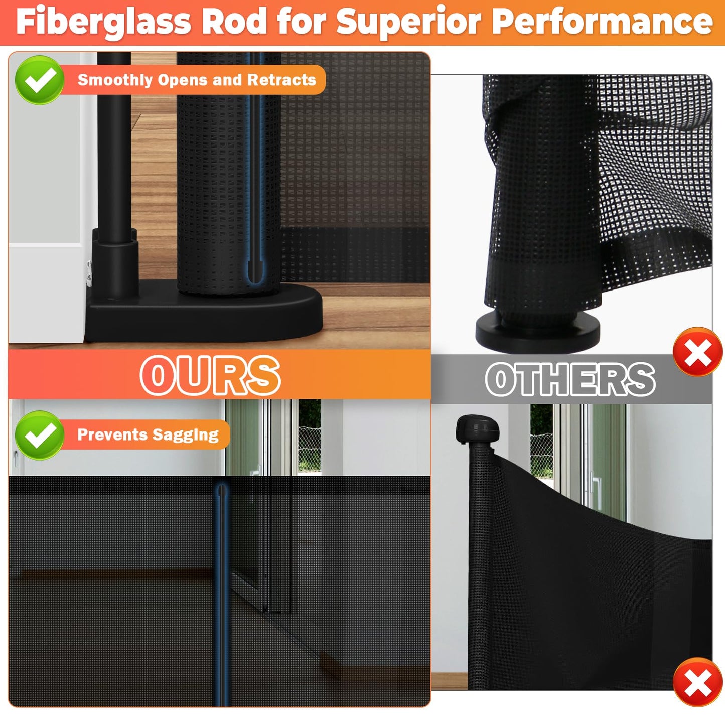 Retractable Baby Gates Dog Gate - 200" Extra Wide Expandable Child Safety Gate, 37" Tall Toddler Pet Mesh Gate with Reinforced Strips for Doorways, Stairs, Hallways, Outdoor & Indoor Large Openings