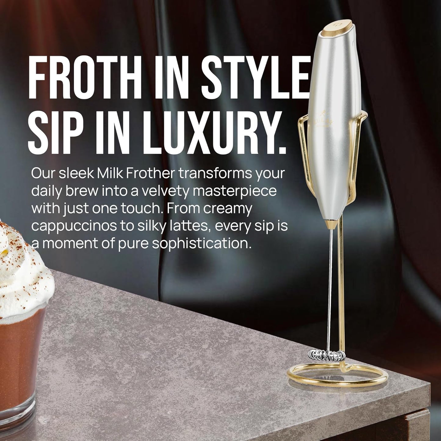 Zulay Kitchen Milk Frother - Luxury Handheld Electric Foam Maker for Coffee & Lattes | Includes 4 Duracell Batteries
