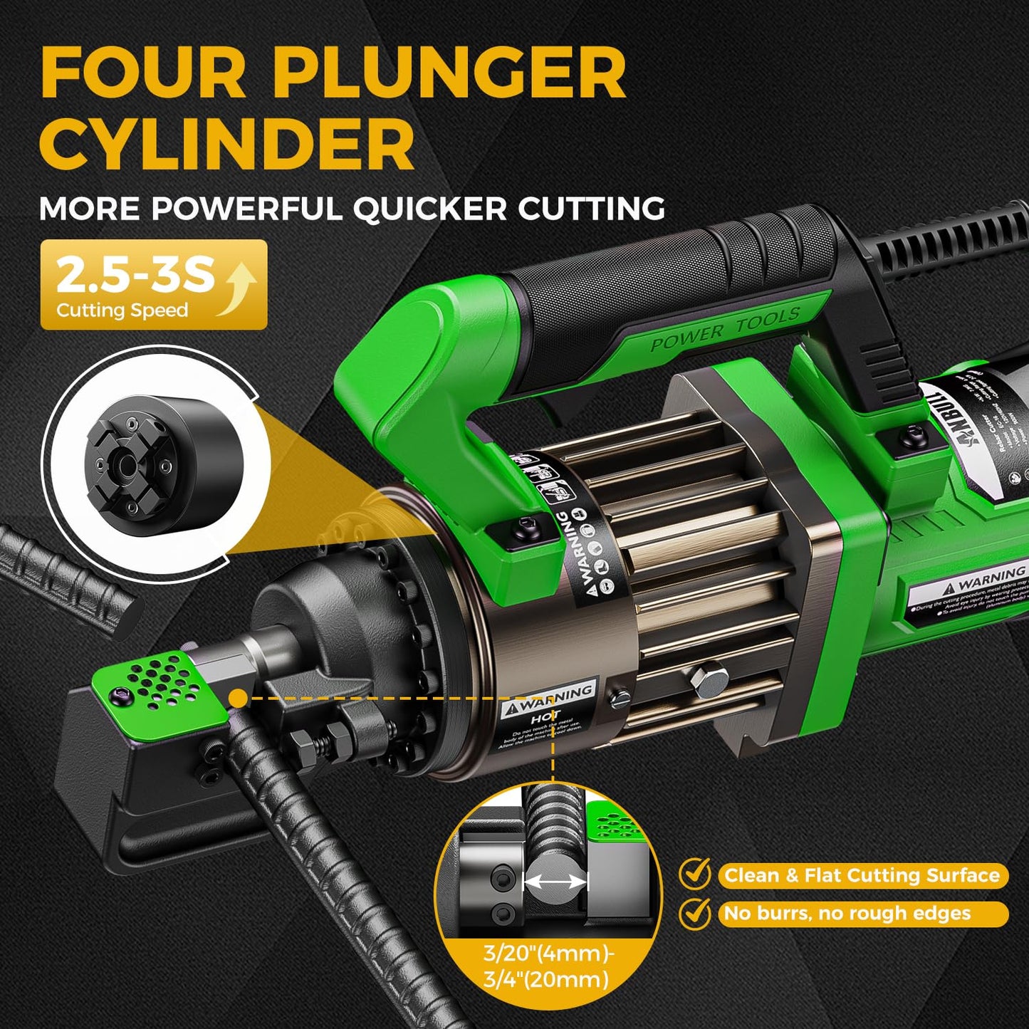 Anbull 1300W Electric Hydraulic Rebar Cutter, Cutting up to 3/4 Inch 4-20mm #6 Rebar, with Replaceable Jaw Blades, Cutting Speed 2.5-3S (1300W EC-20)