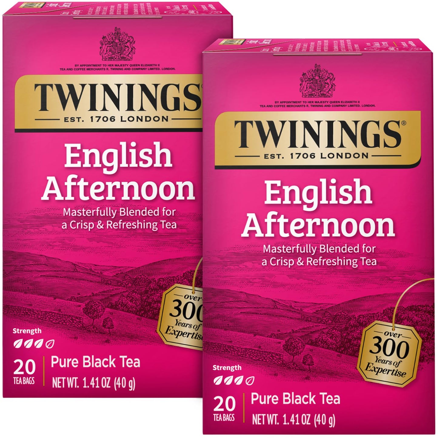 Twinings English Afternoon Tea - Refreshing Caffeinated Black Tea Bags, 2-Pack of 20 Count Each