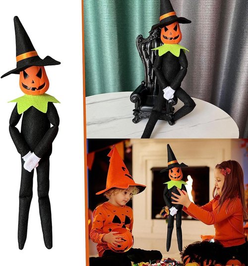 Danoni 14-Inch Handmade Halloween Pumpkin Elf Doll | Festive Stuffed Toy for Holiday Decor - Green
