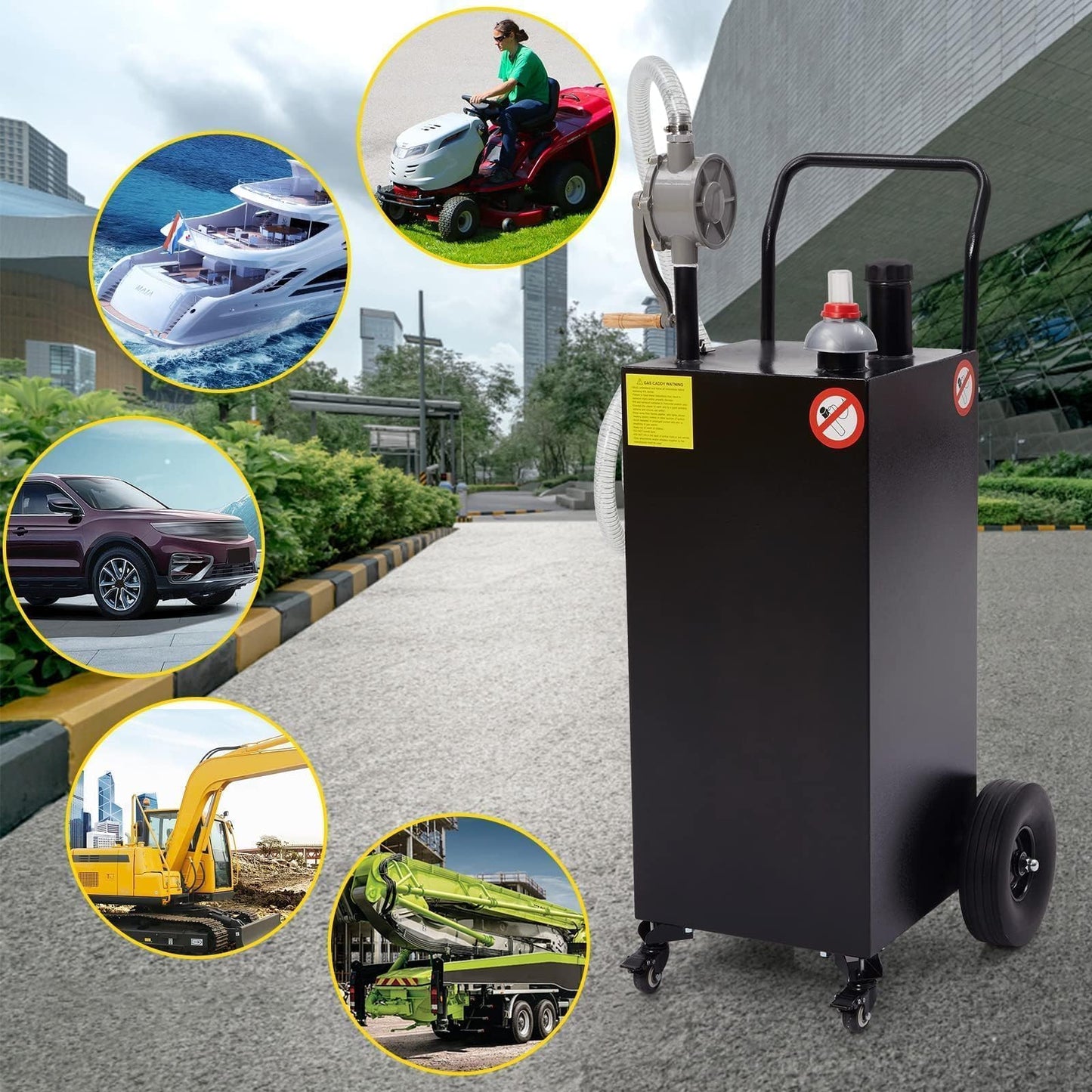 40 Gallon Fuel Caddy with Manual Hand Pump, Heavy Duty Portable Gas & Diesel Transfer Tank on 4 All-Terrain Wheels, Spill-Proof Container with Locking Brakes for Tractor, Truck, Boat, ATV, Lawn Mower