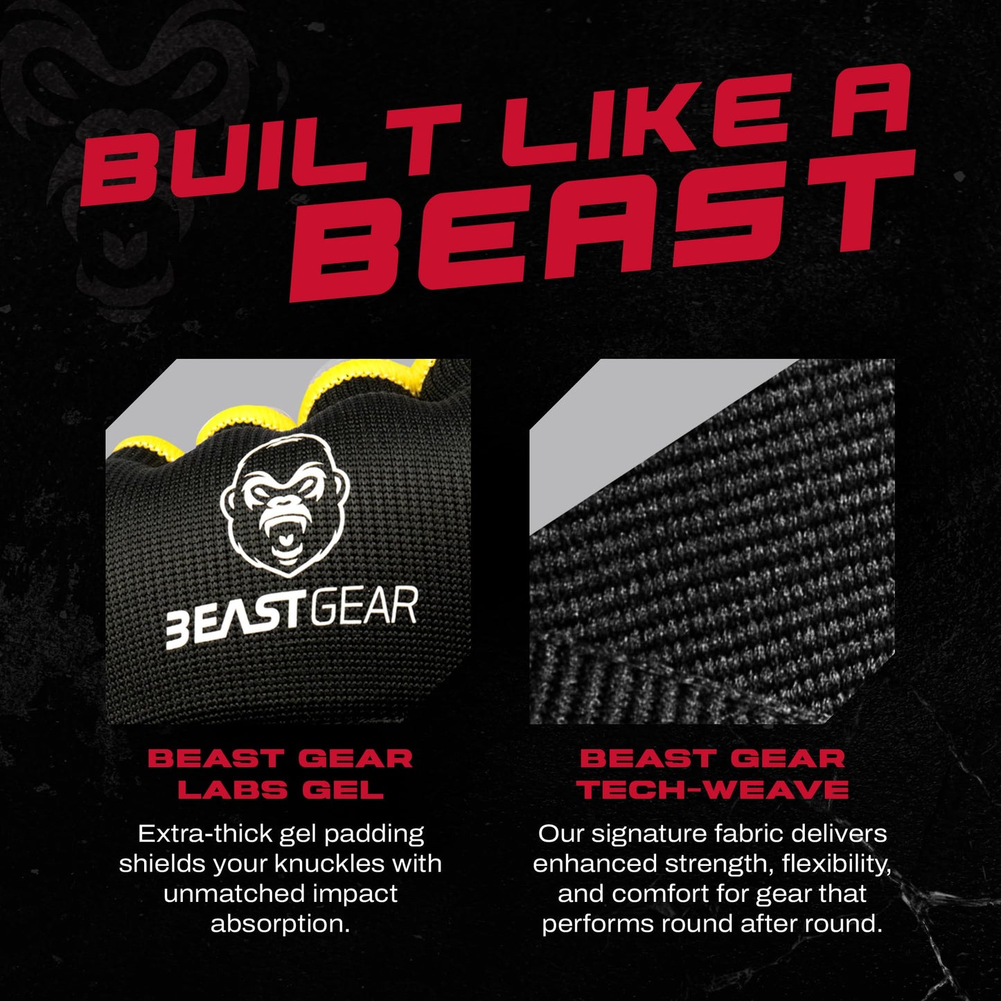 Beast Gear Hand Wraps Boxing Inner Gloves with Gel Padded, Quick 100cm Wrist Straps for Men & Women - MMA, Muay Thai, Kickboxing & Martial Arts Training (L)