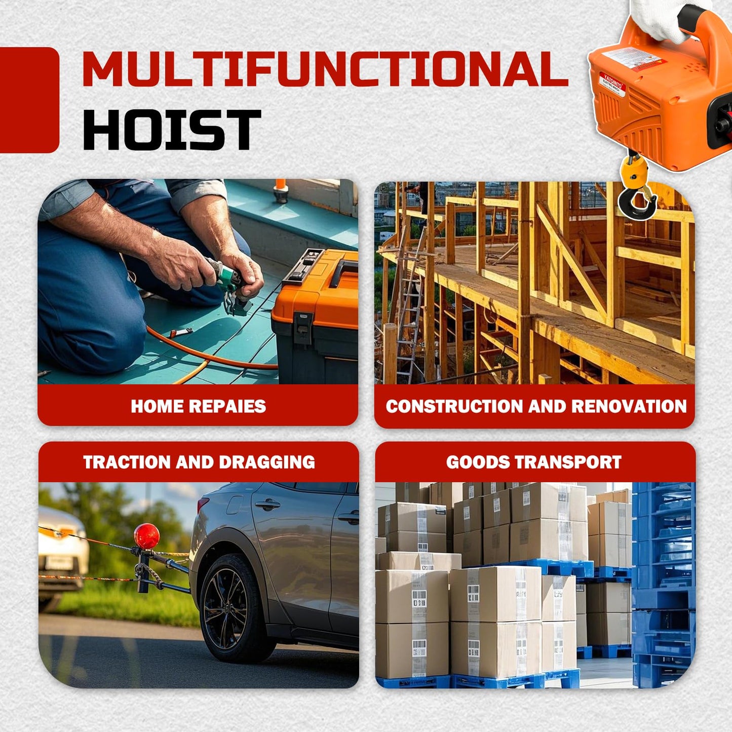 3 in 1 Electric Hoist Winch,1100 lbs 1500W Portable Power Winch Crane, Overload Protection 25ft Lifting Height,Manual, Wired and Wireless Remote Control for Factories, Warehouses, Garages, Etc