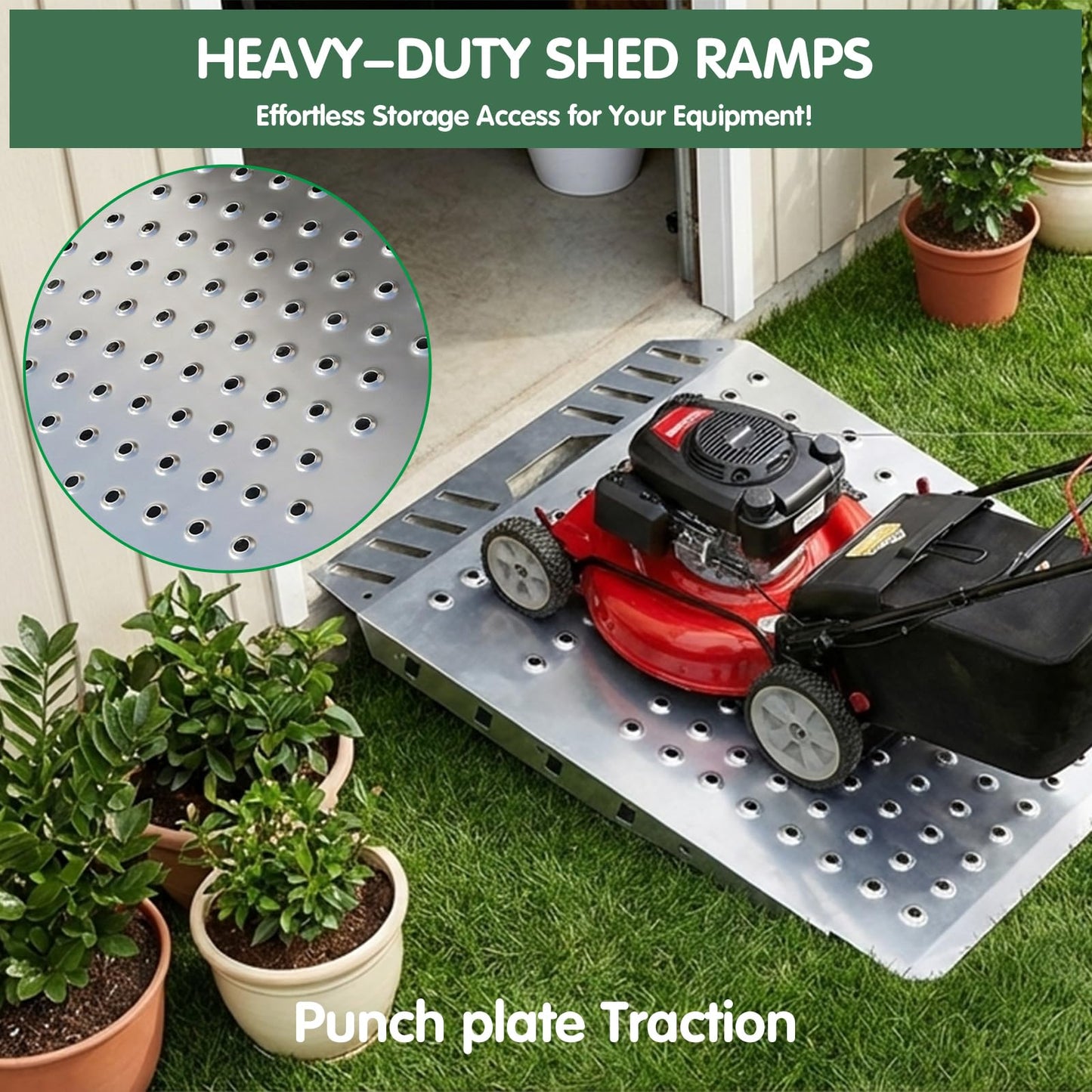 Shed Ramp 29" L x 24" W, Heavy-Duty Shed Ramp for Riding Mower,Garage, Doorway Lawn, Tractor, Wheelchairs, Golf Cart(Silver Spray Paint, 2pcs)
