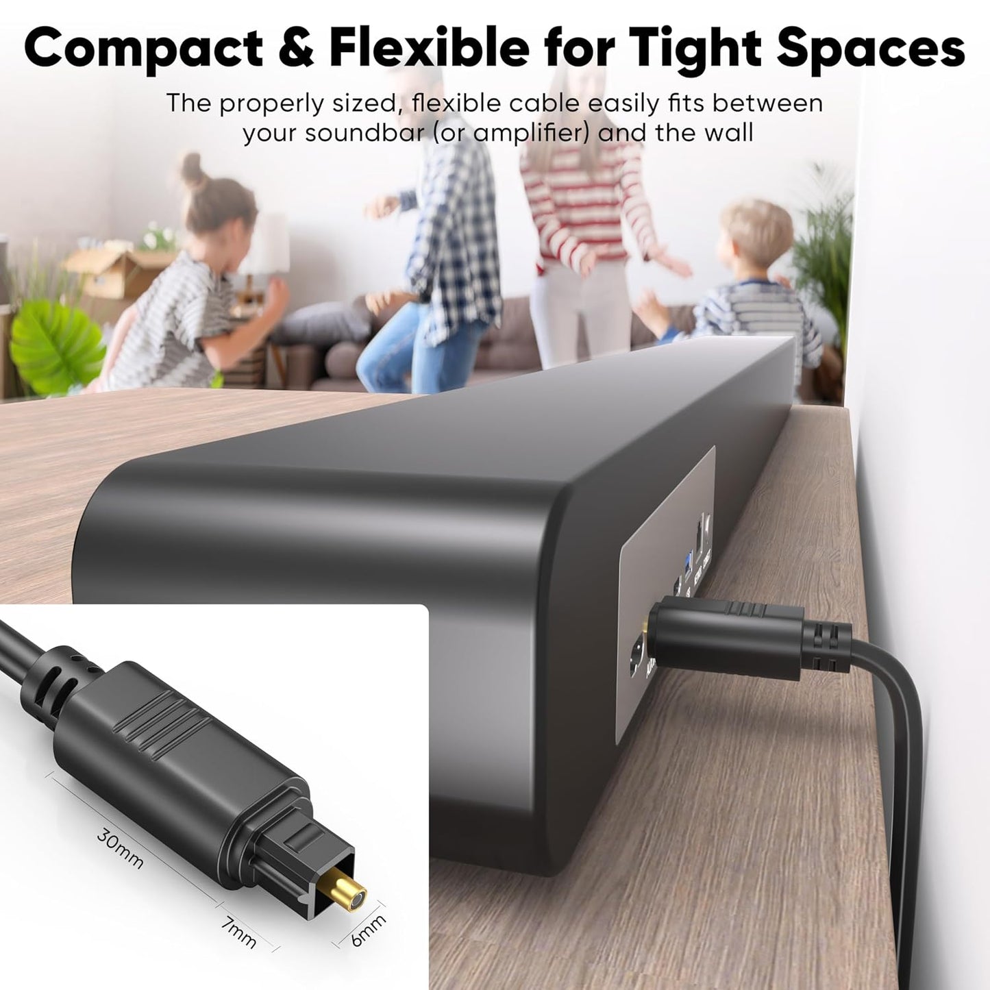 3 PS4 Digital Optical Audio Cable Feet, Spdif Fiber Optic Short Cord, Toslink for Soundbar TV Xbox Home Cinema