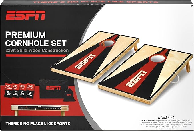 ESPN Solid Wood Cornhole Board Set, Includes Bean Bags and Travel Case, Ideal for Outdoor Games